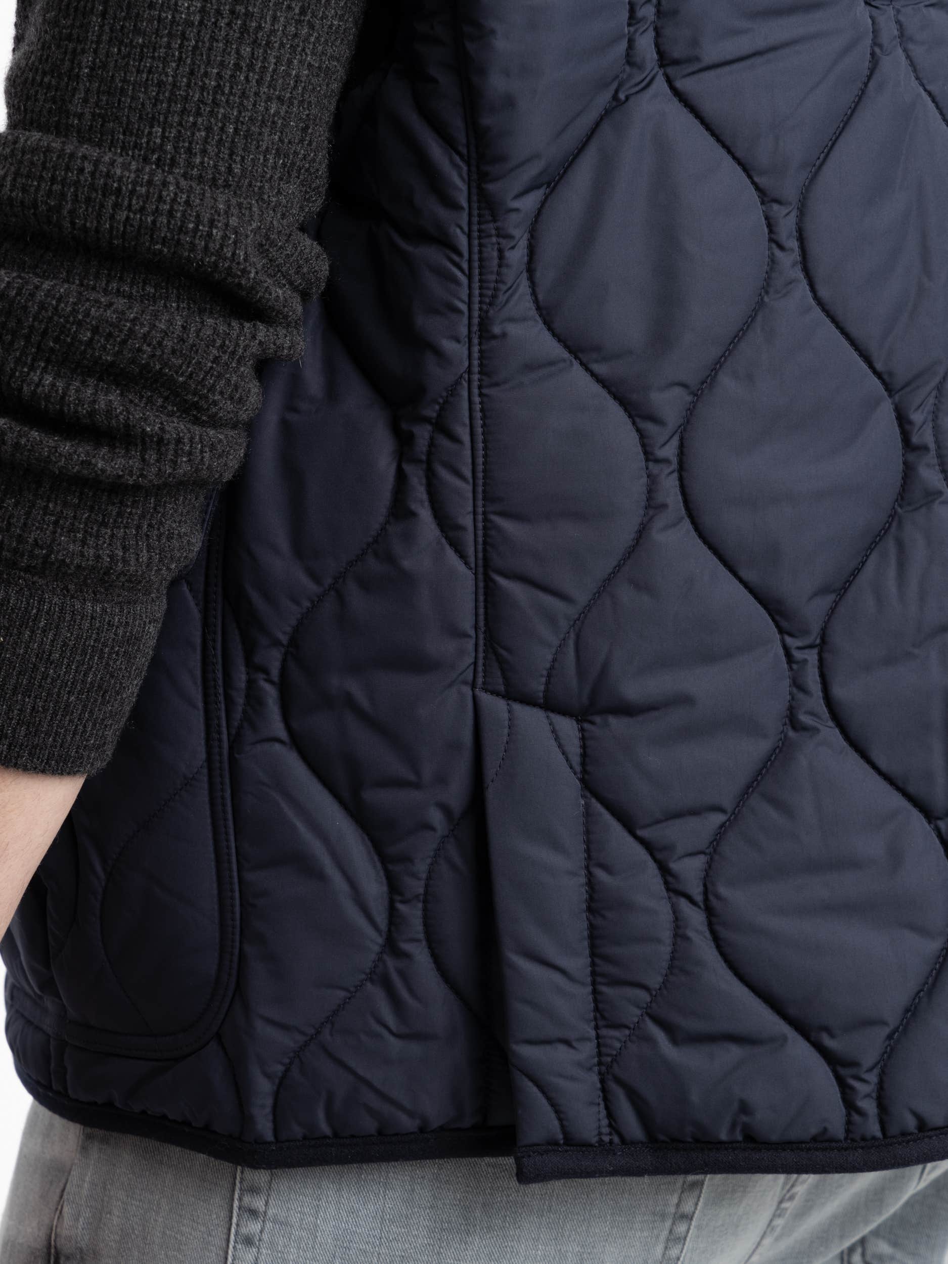 Navy Suede-Trim Quilted Vest