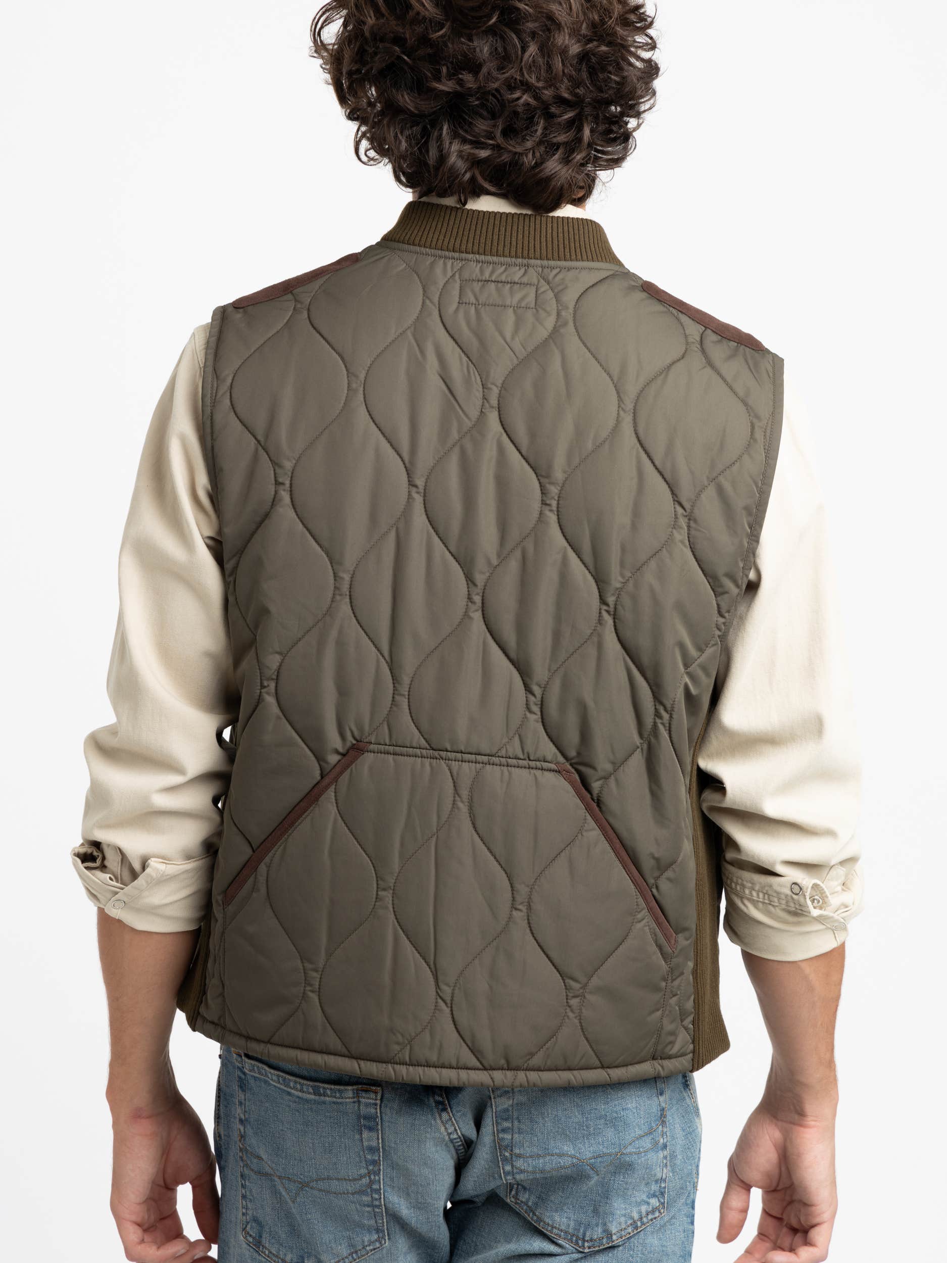 Turf Olive Suede-Trim Quilted Vest