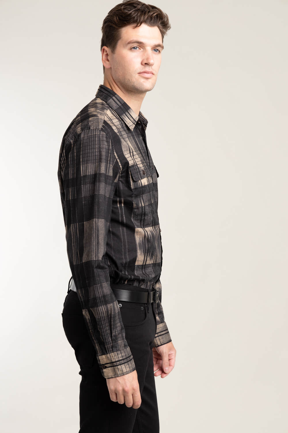 Black and Tan Plaid Sport Shirt