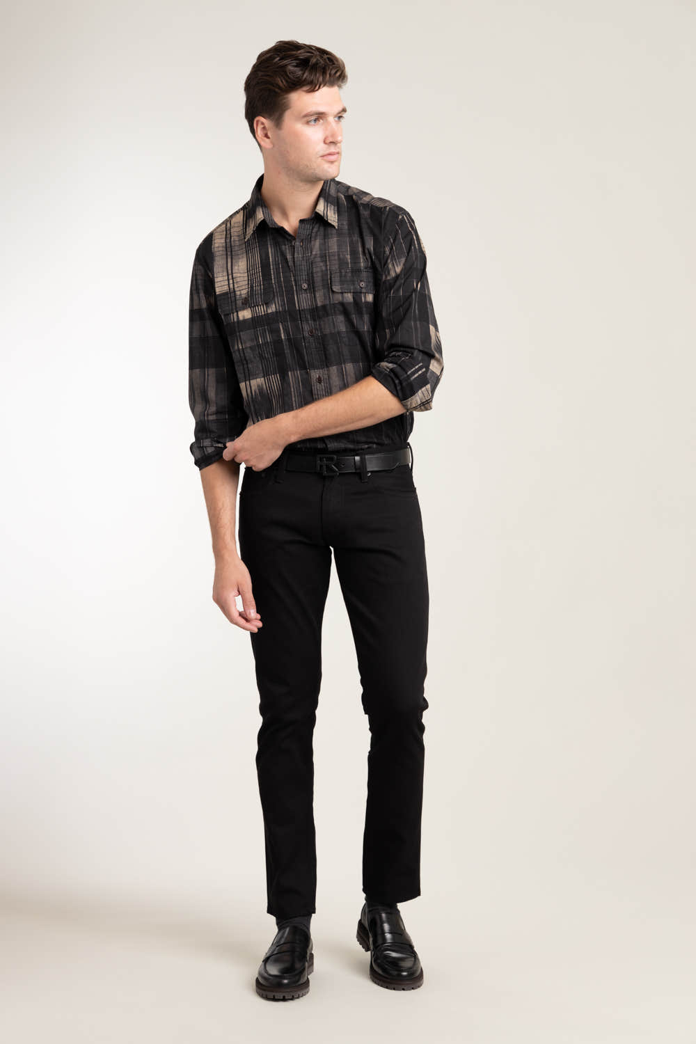 Black and Tan Plaid Sport Shirt