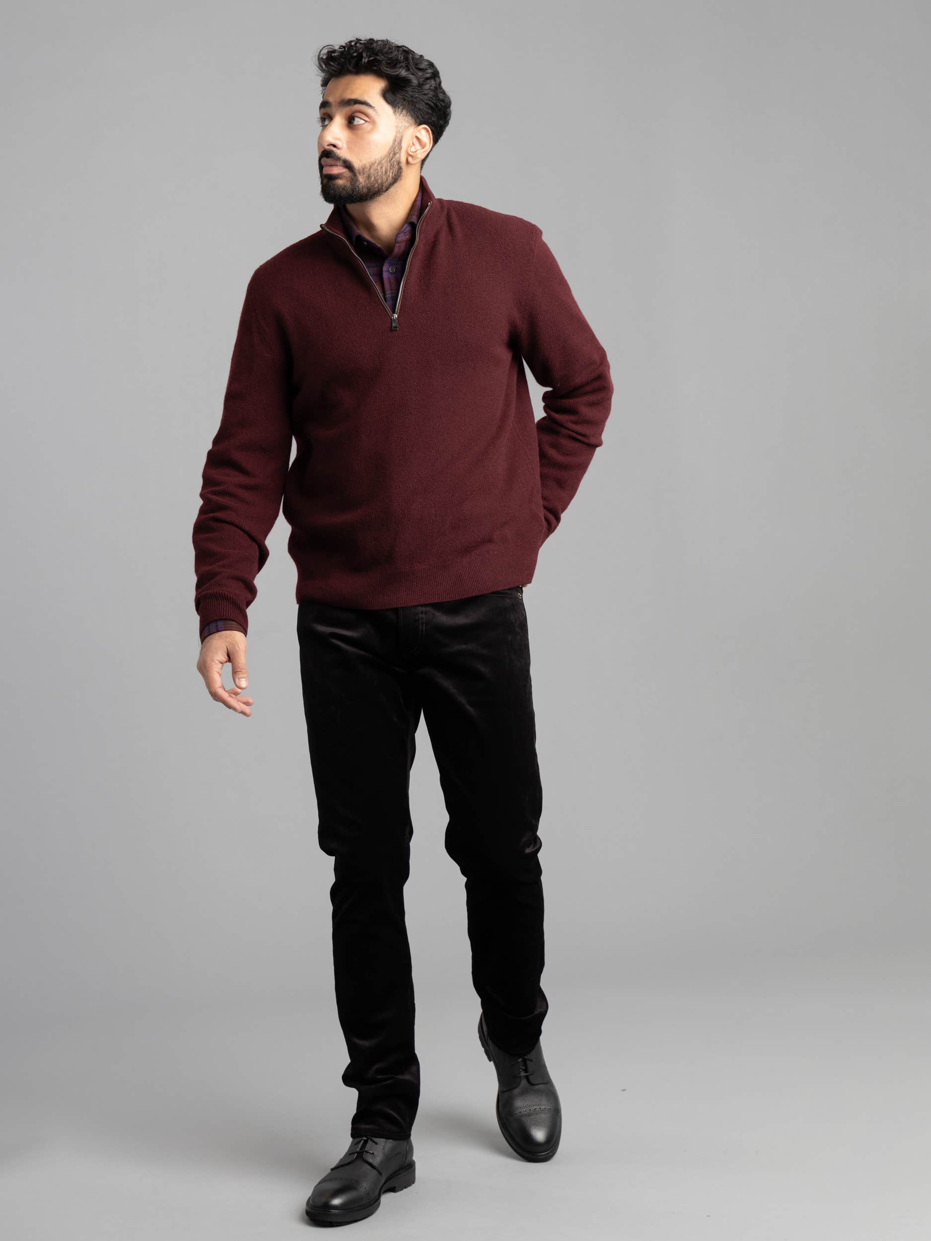 Cashmere Birdseye Quarter Zip Sweater