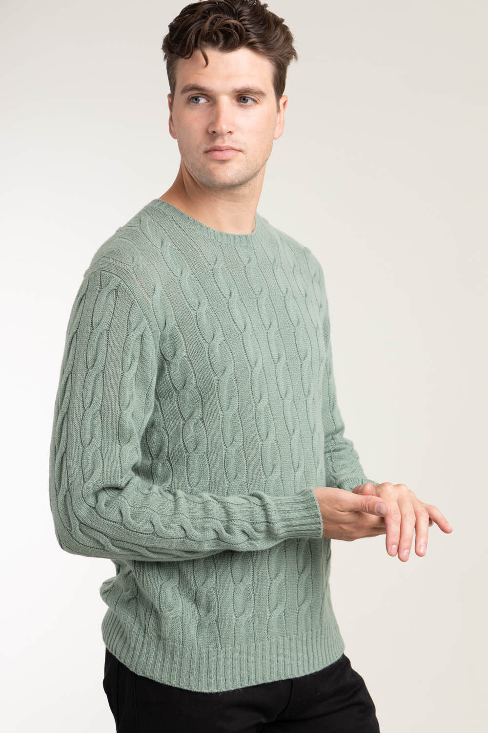 Green Cable Knit Cashmere Sweater