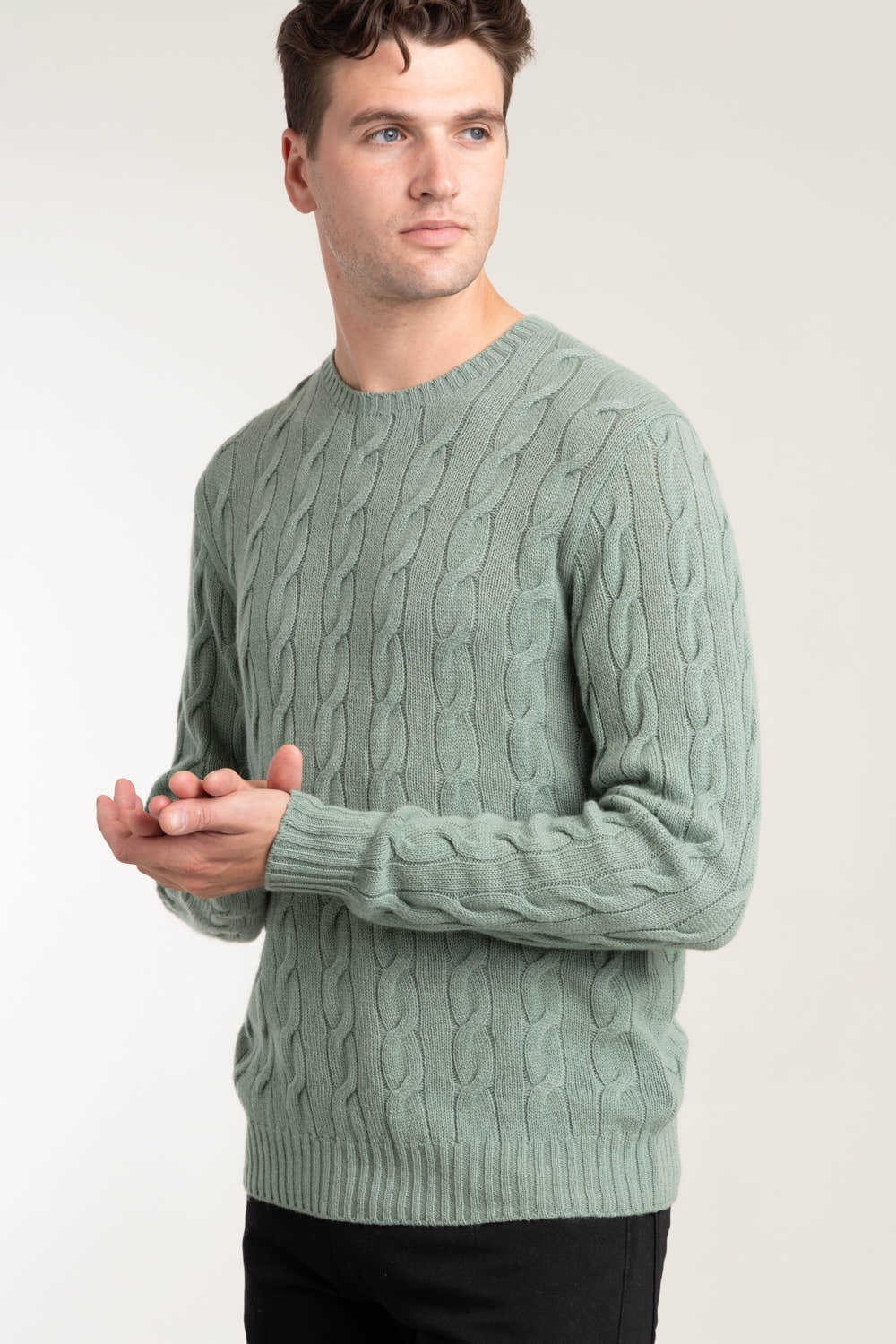Green Cable Knit Cashmere Sweater
