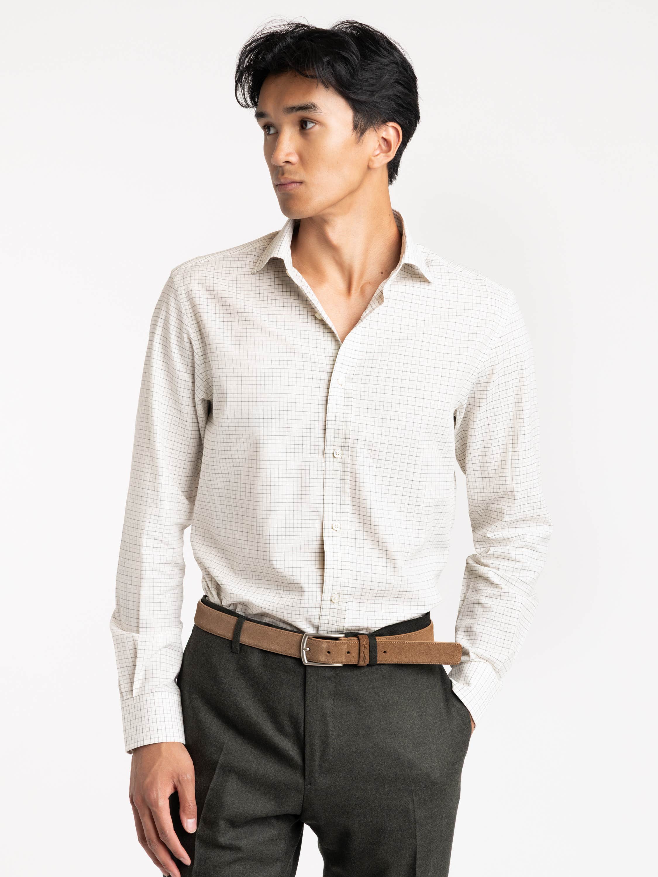 Grey Check White Cotton Sport Shirt