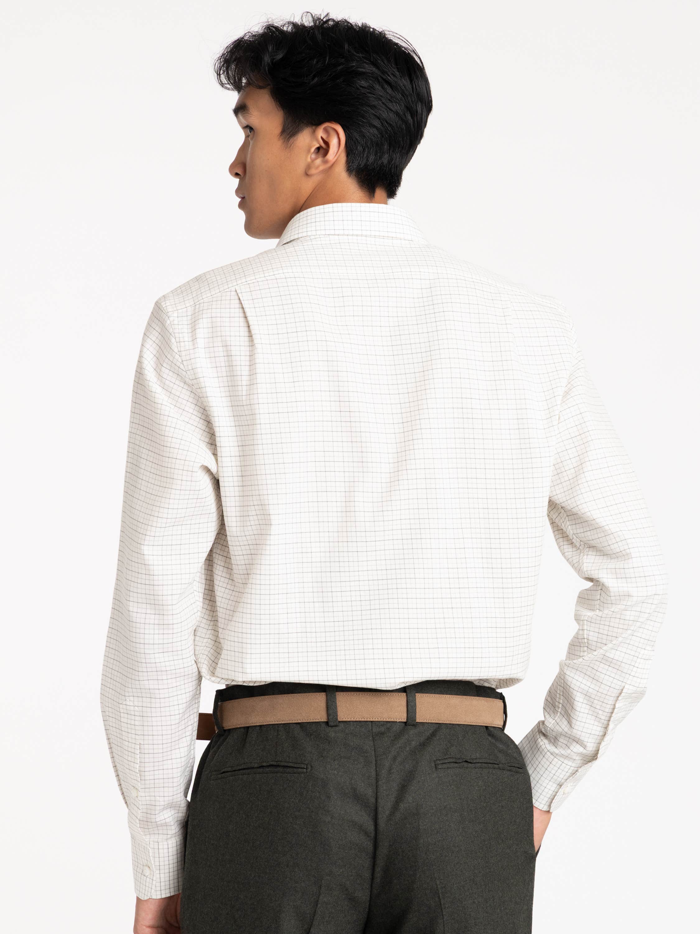 Grey Check White Cotton Sport Shirt
