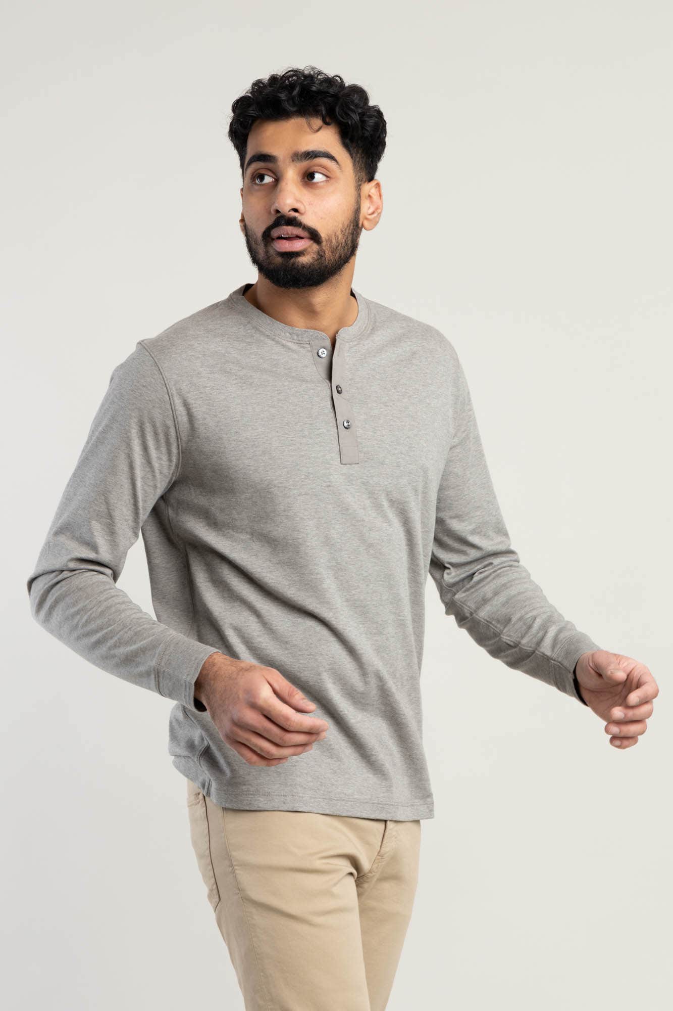 Grey Interlock Henley Shirt