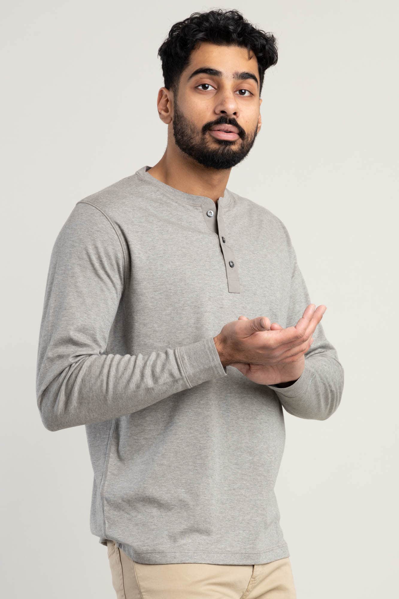Grey Interlock Henley Shirt