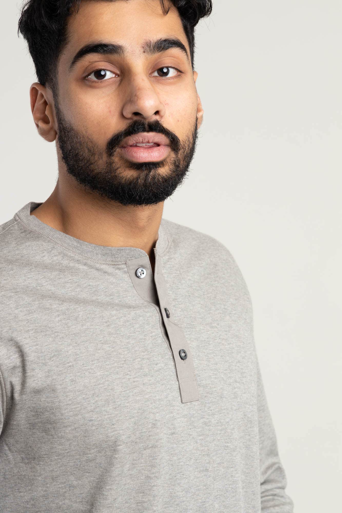 Grey Interlock Henley Shirt