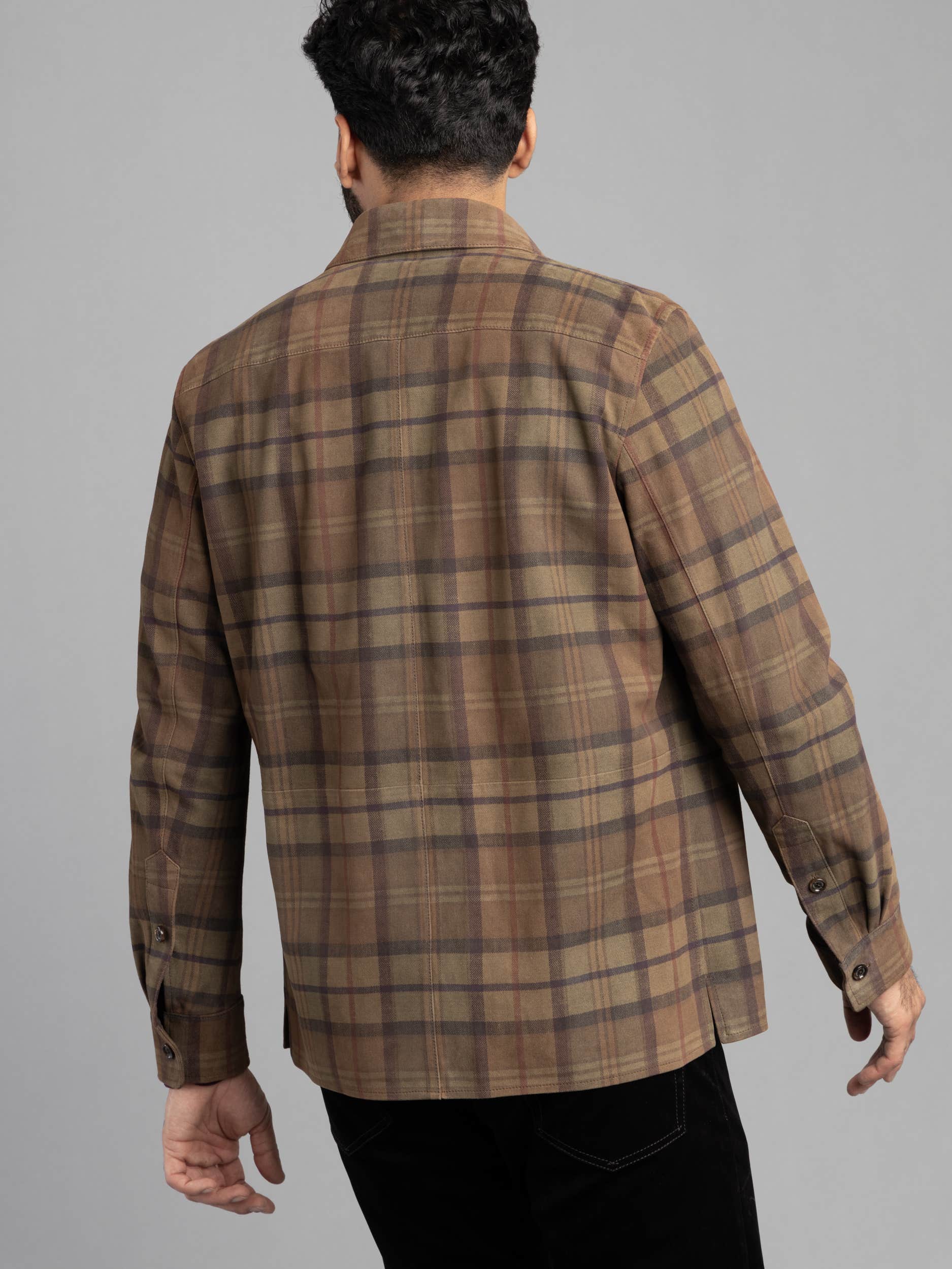Plaid-Print Suede Shirt Jacket