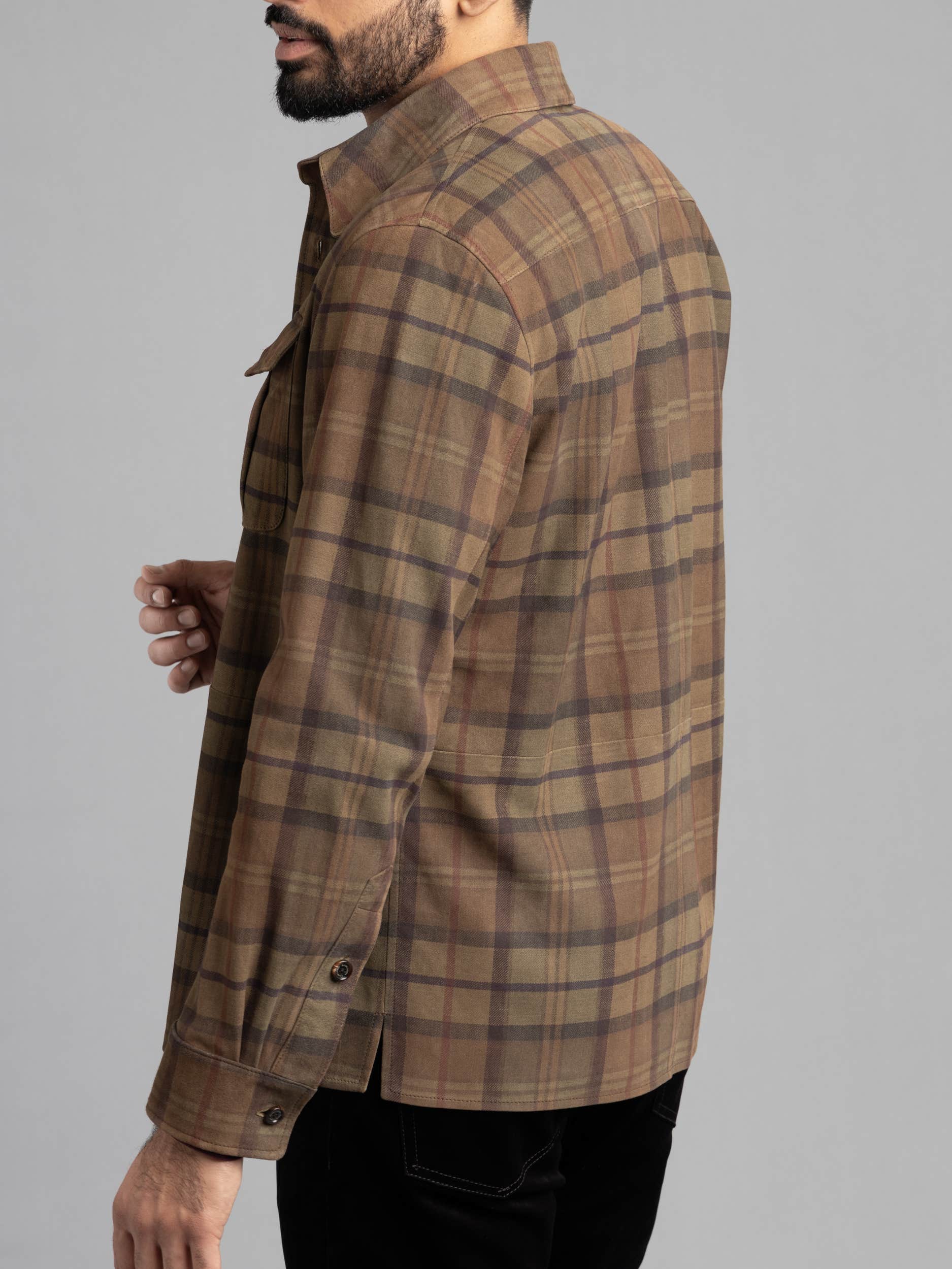 Plaid-Print Suede Shirt Jacket