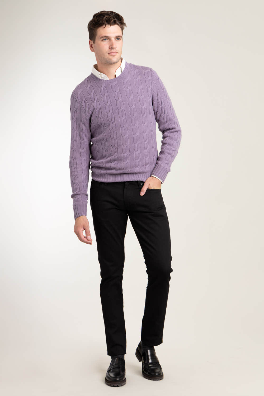 Purple Cable Knit Cashmere Sweater