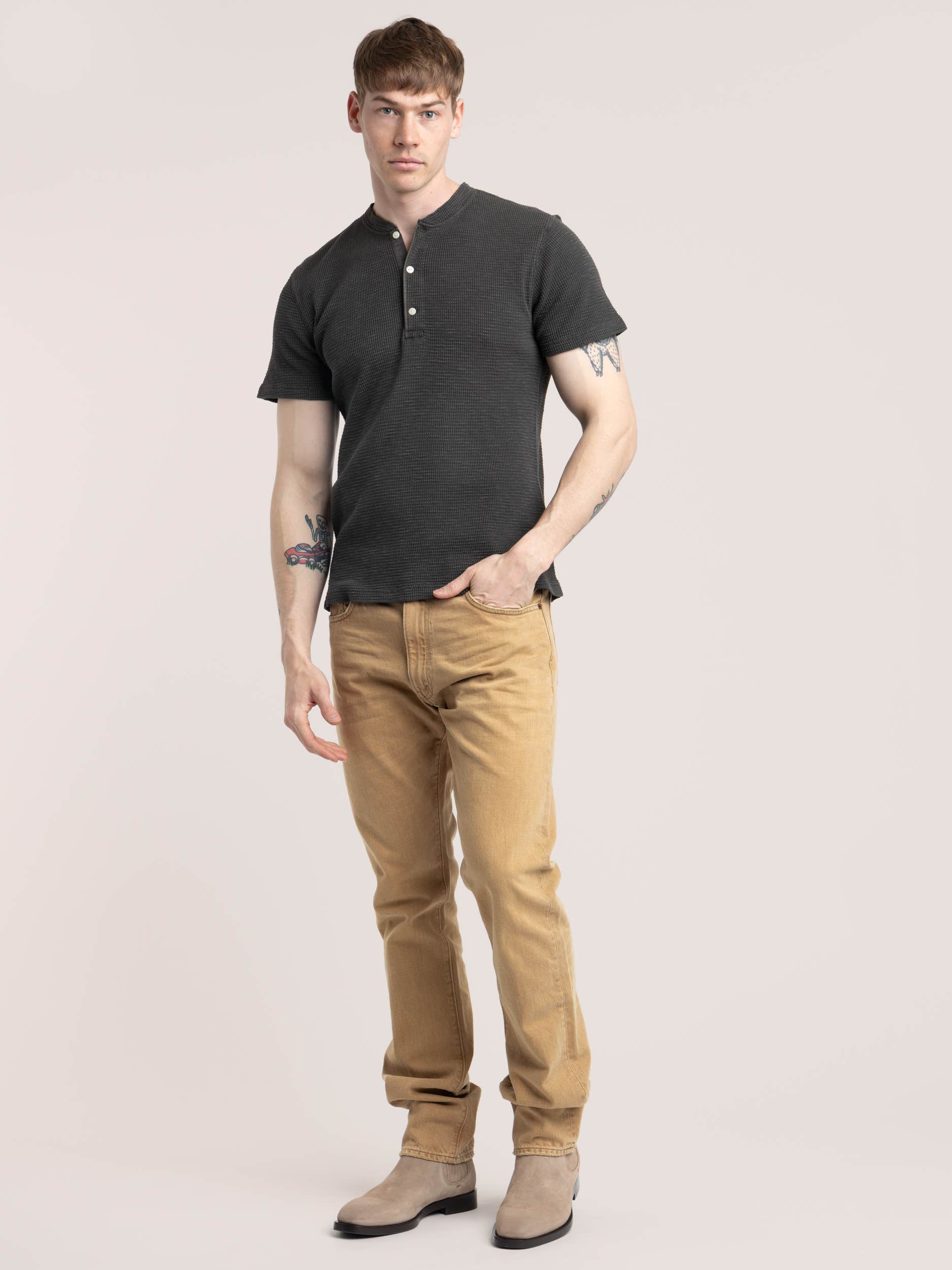 Black Short Sleeve Waffle Shirt