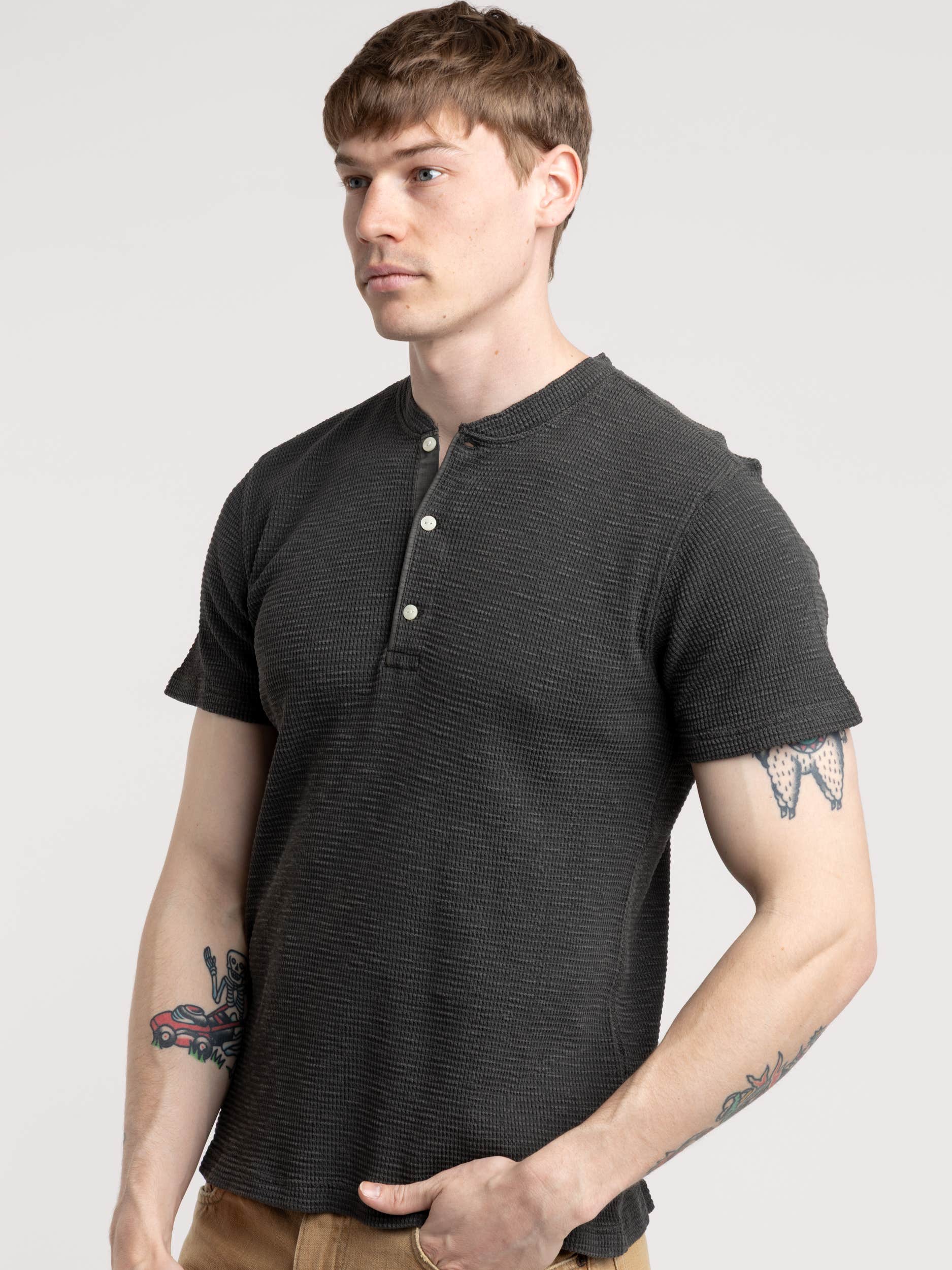 Black Short Sleeve Waffle Shirt