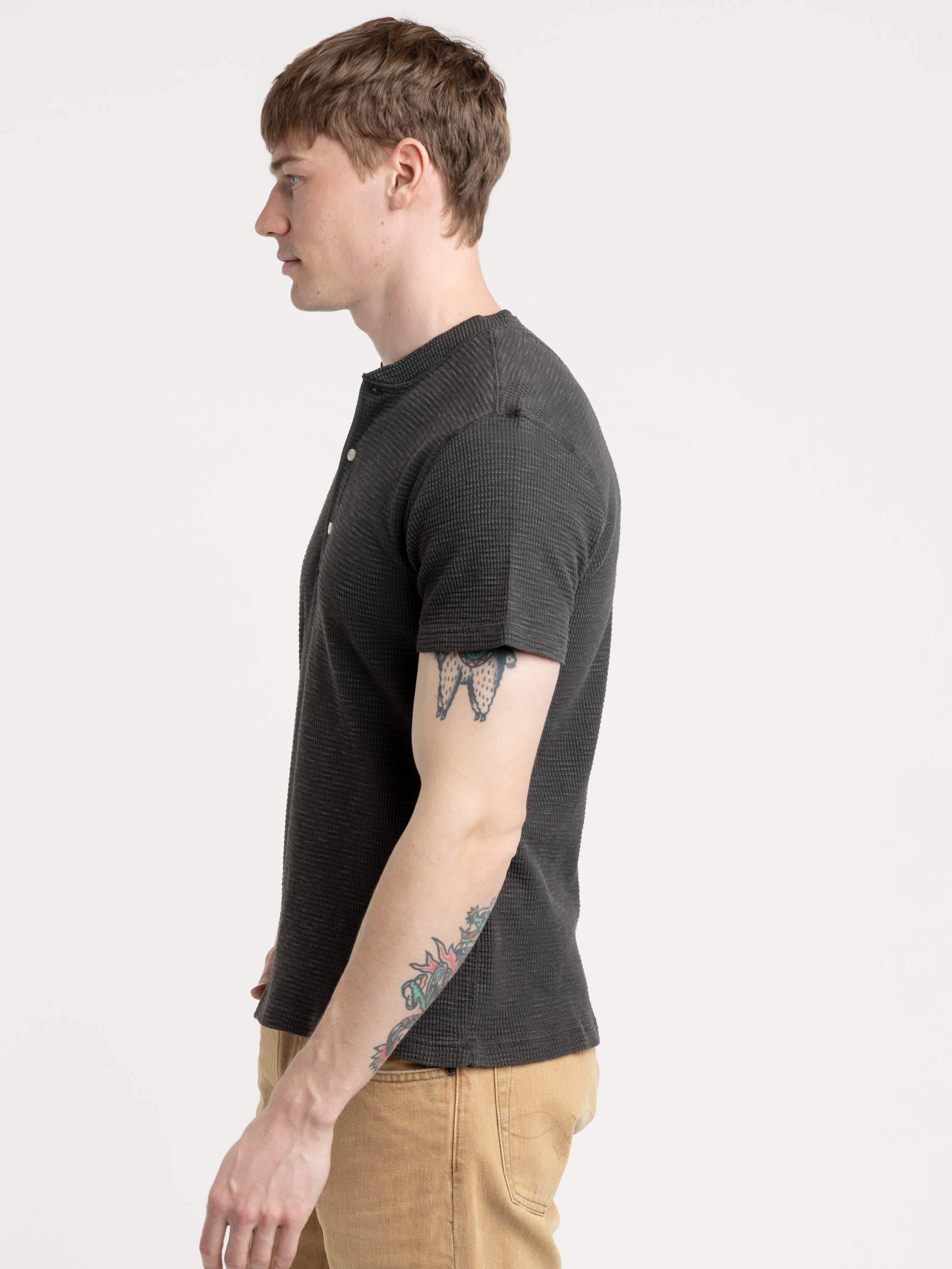 Black Short Sleeve Waffle Shirt