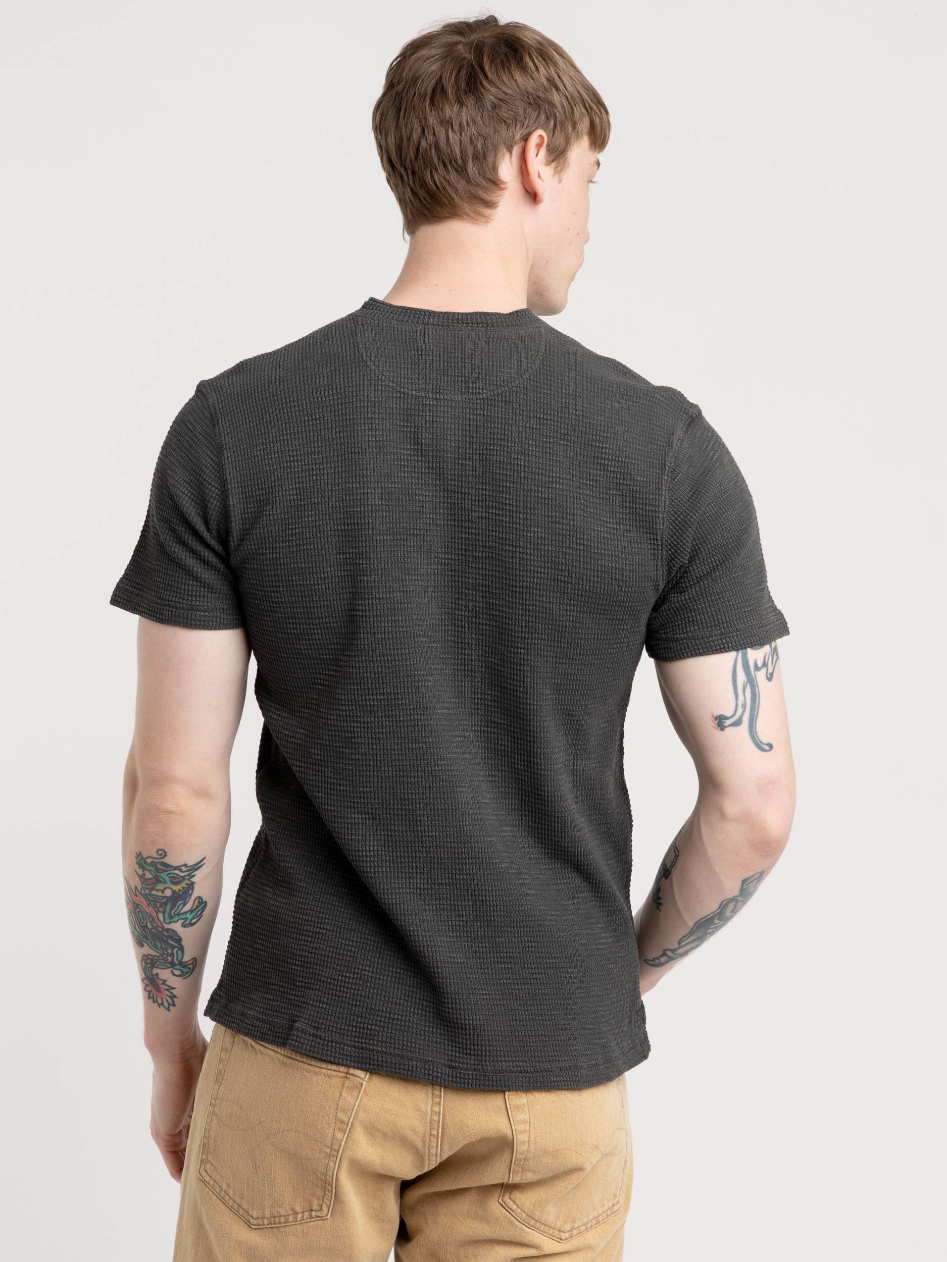 Black Short Sleeve Waffle Shirt