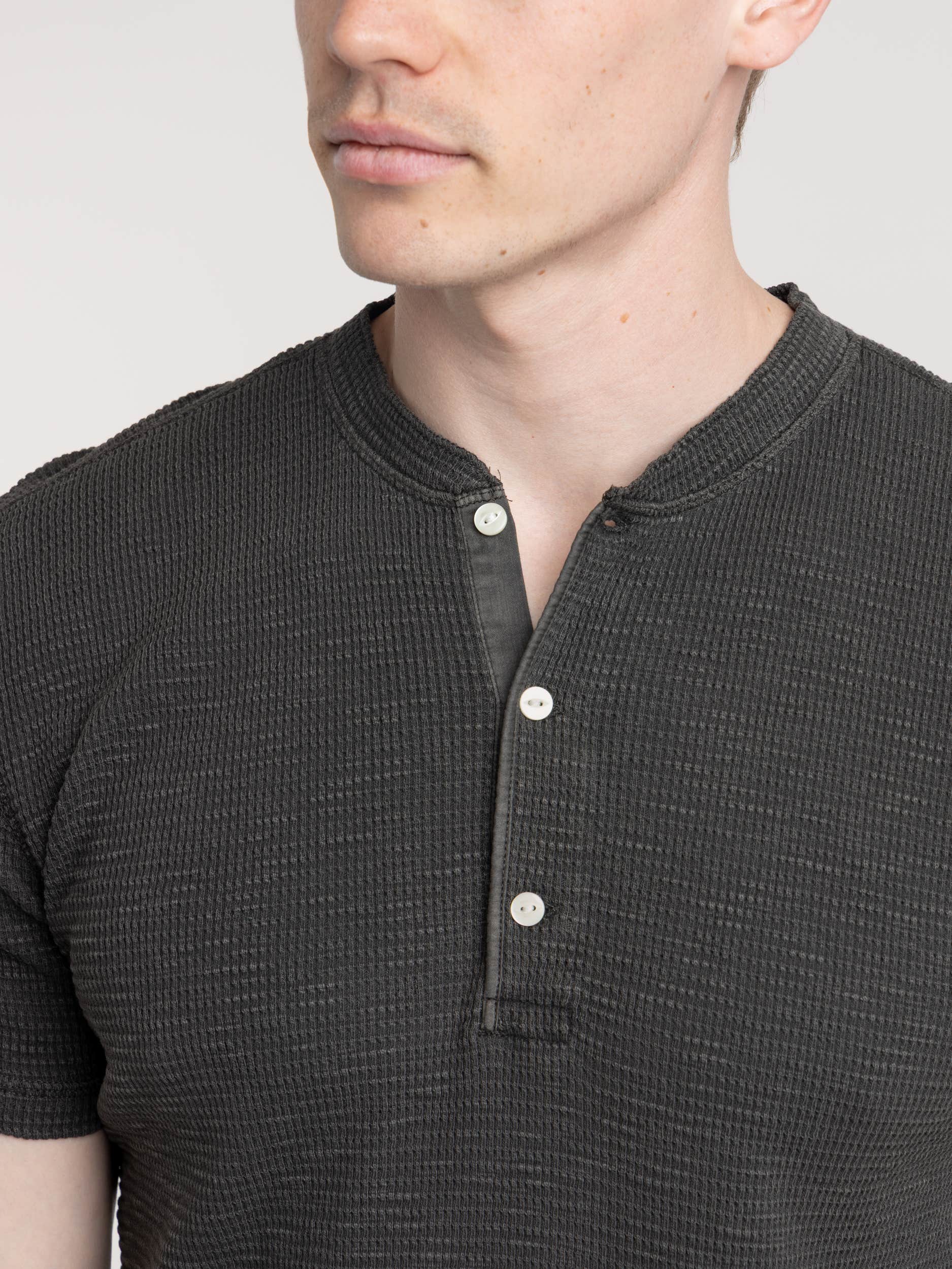 Black Short Sleeve Waffle Shirt