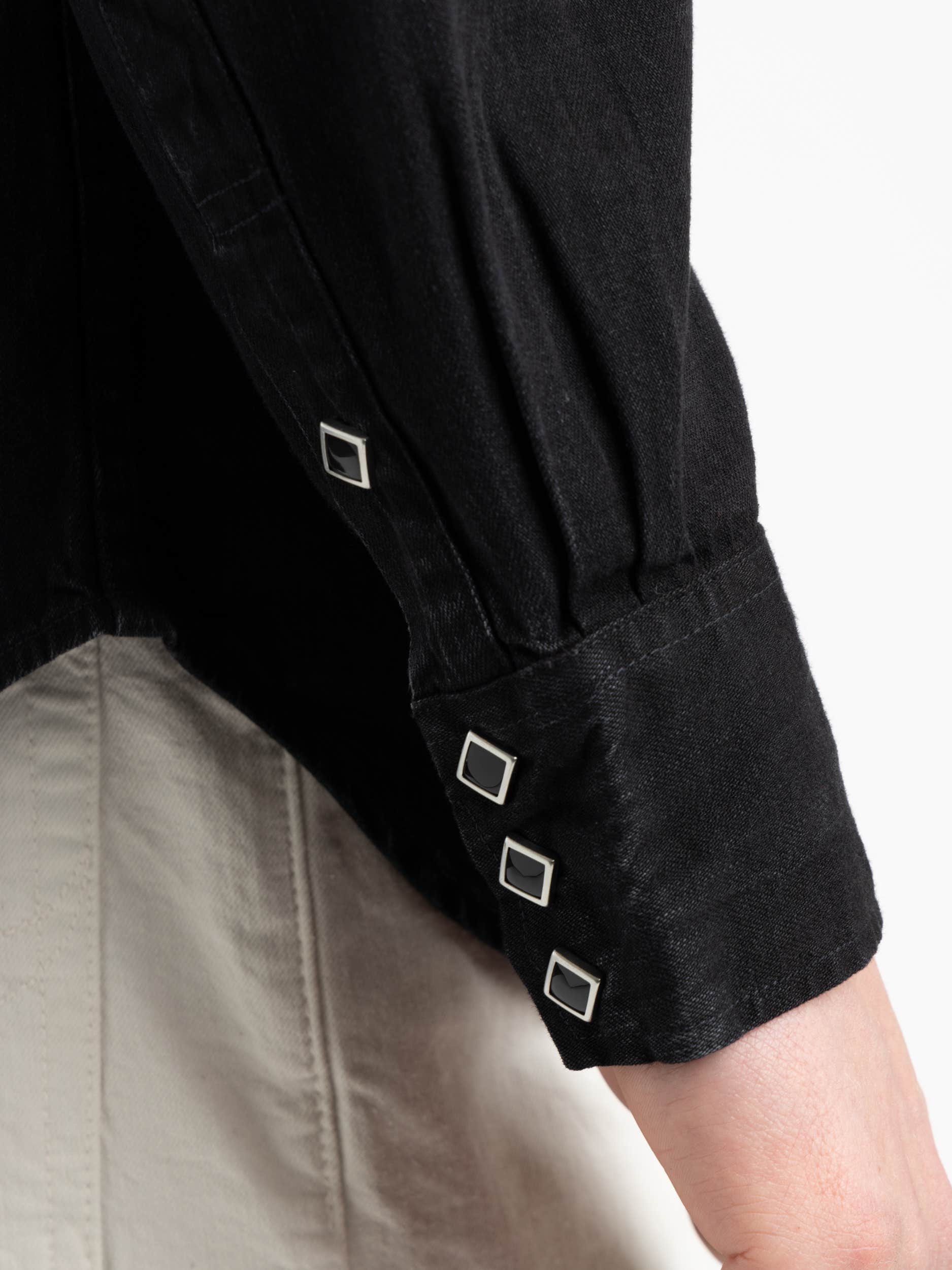 Black Slim Fit Denim Western Shirt