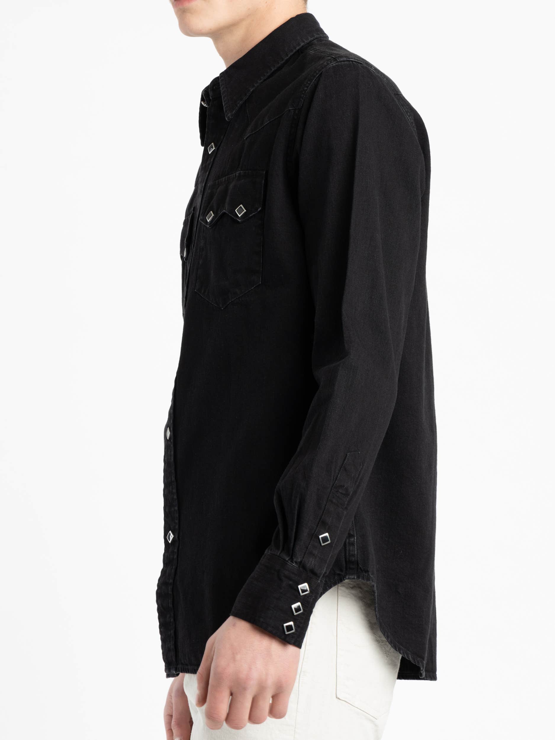 Black Slim Fit Denim Western Shirt