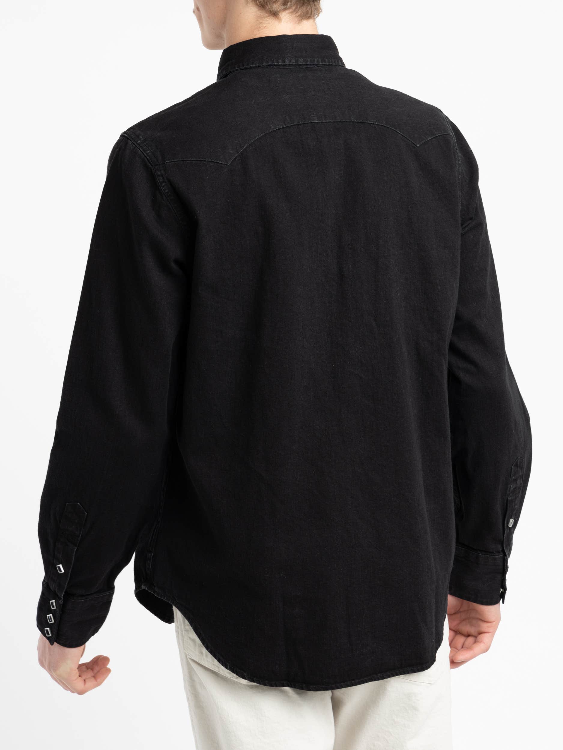 Black Slim Fit Denim Western Shirt