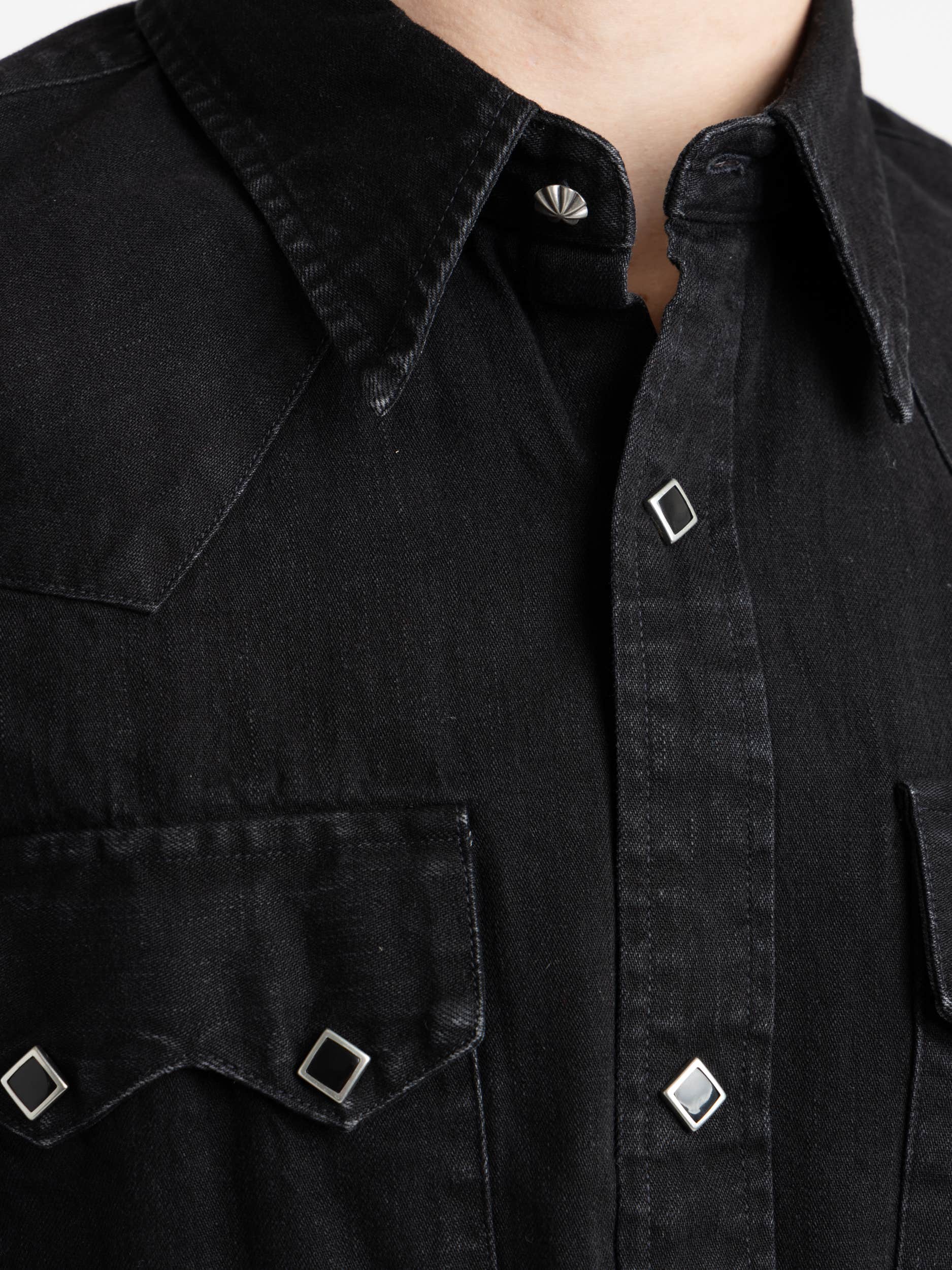 Black Slim Fit Denim Western Shirt