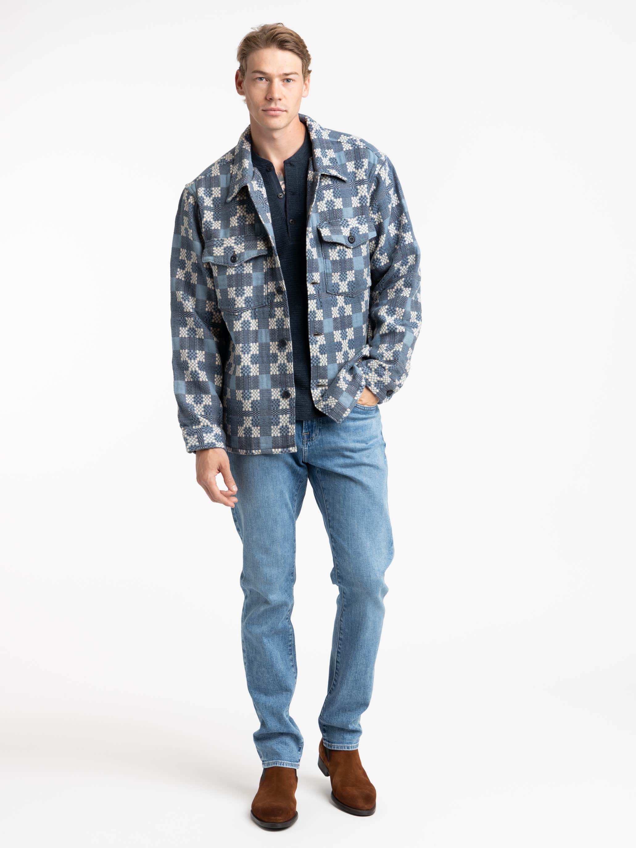 Blue Patterned Jacquard Overshirt