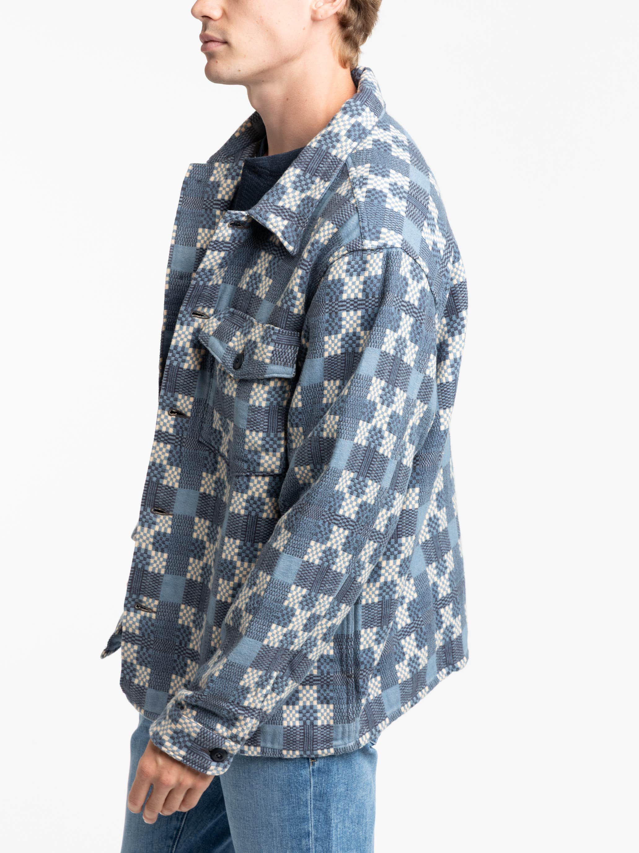 Blue Patterned Jacquard Overshirt