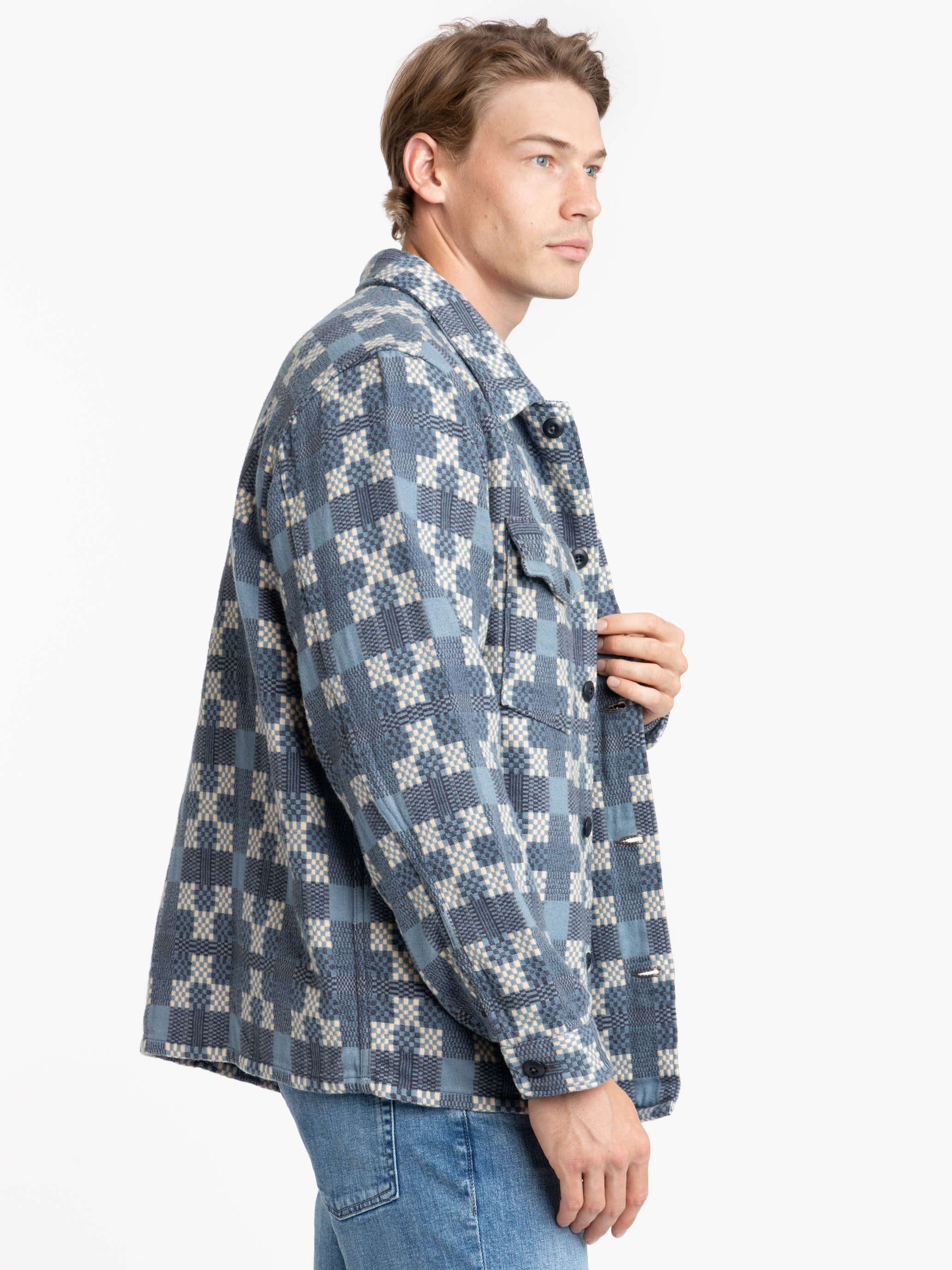 Blue Patterned Jacquard Overshirt