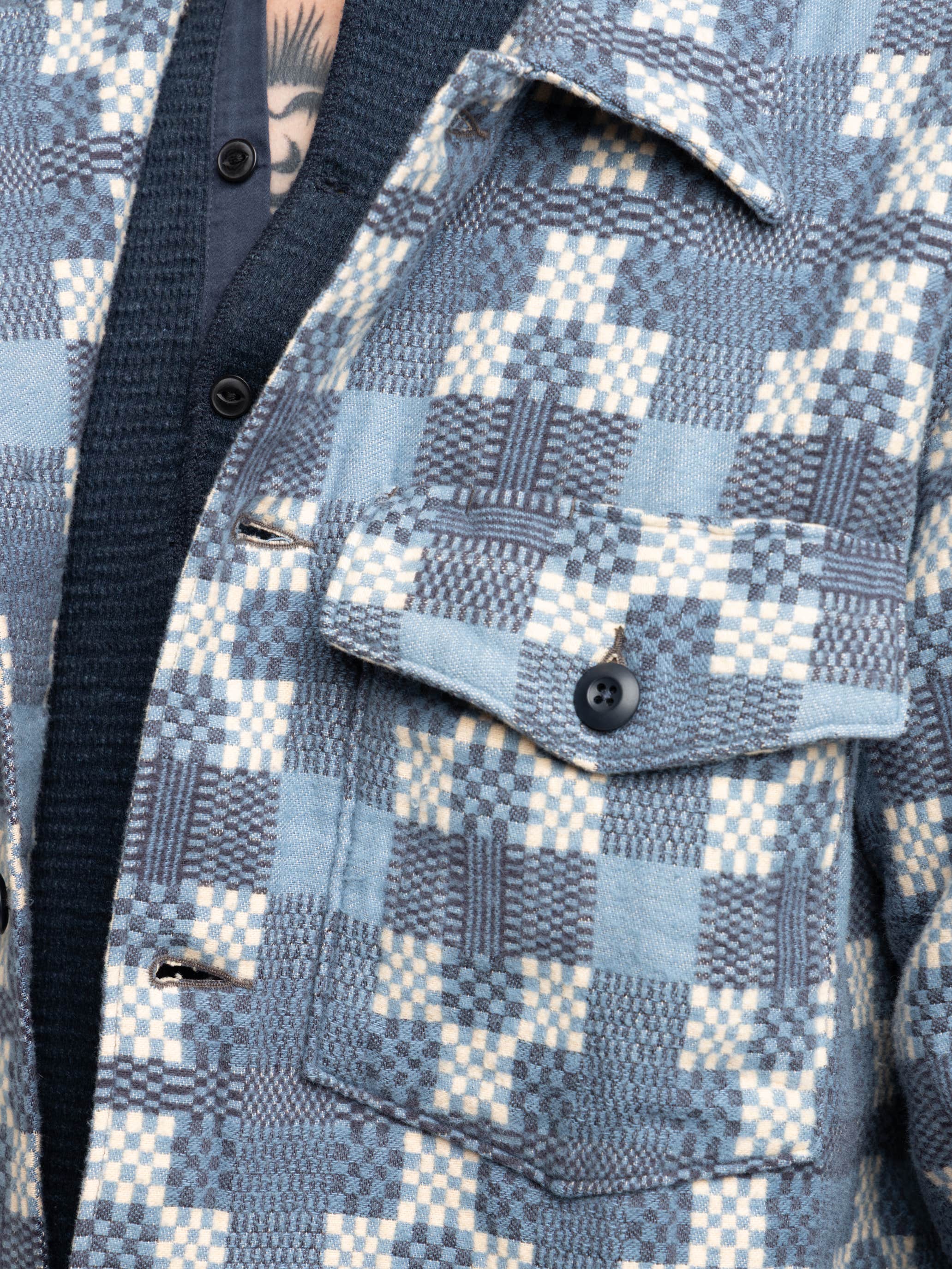 Blue Patterned Jacquard Overshirt