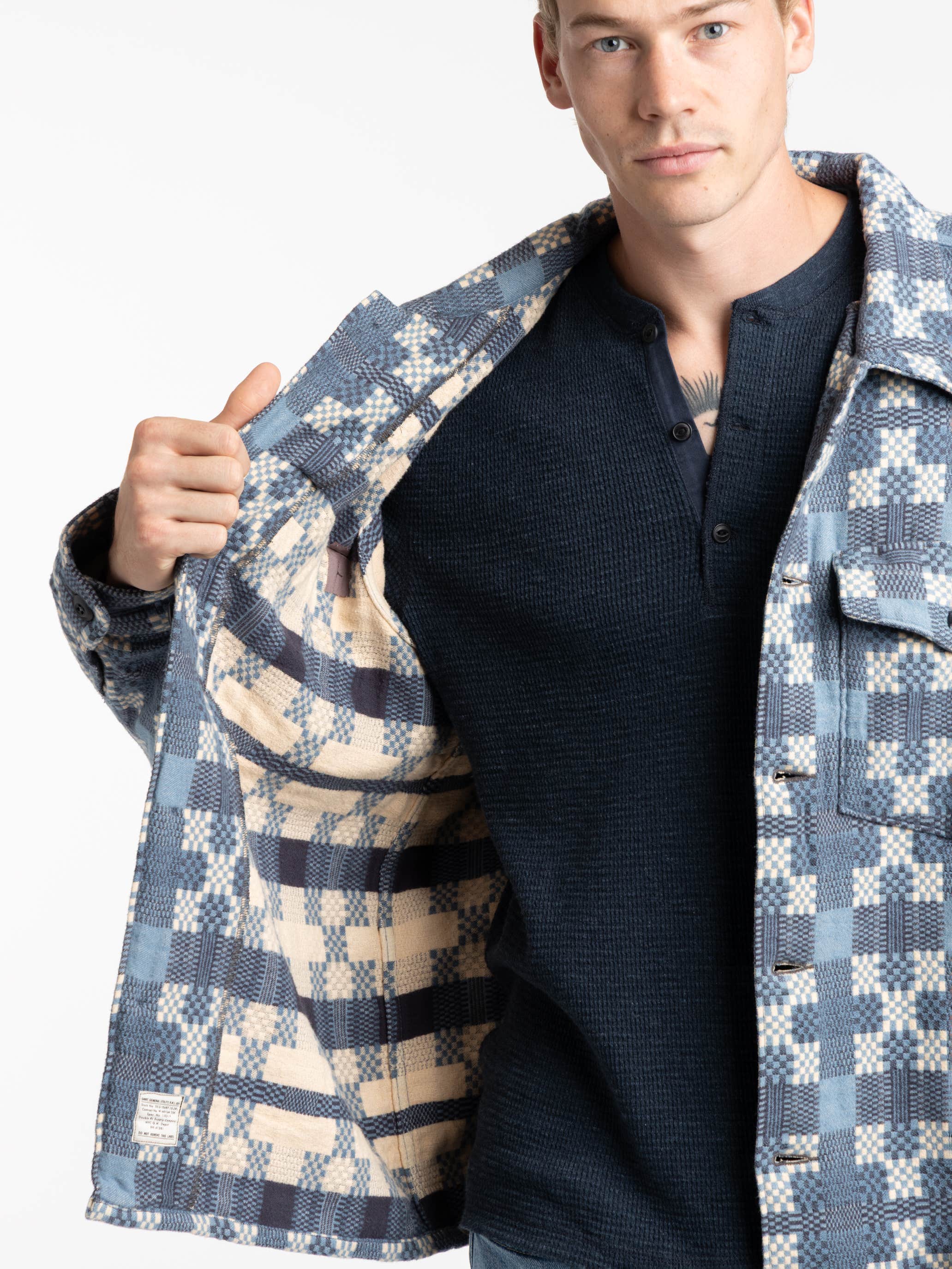 Blue Patterned Jacquard Overshirt