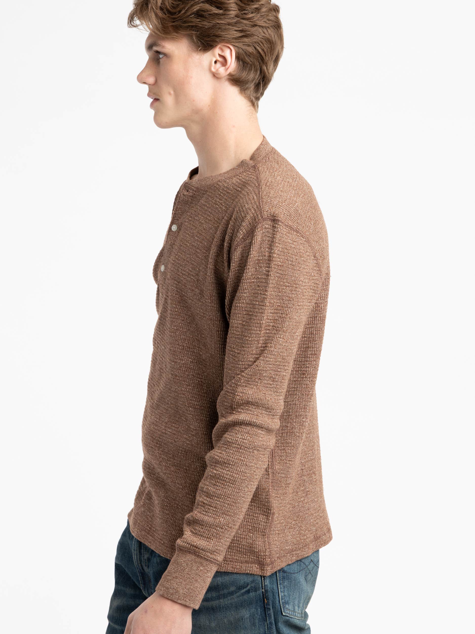 Brown Waffle-knit Henley Shirt