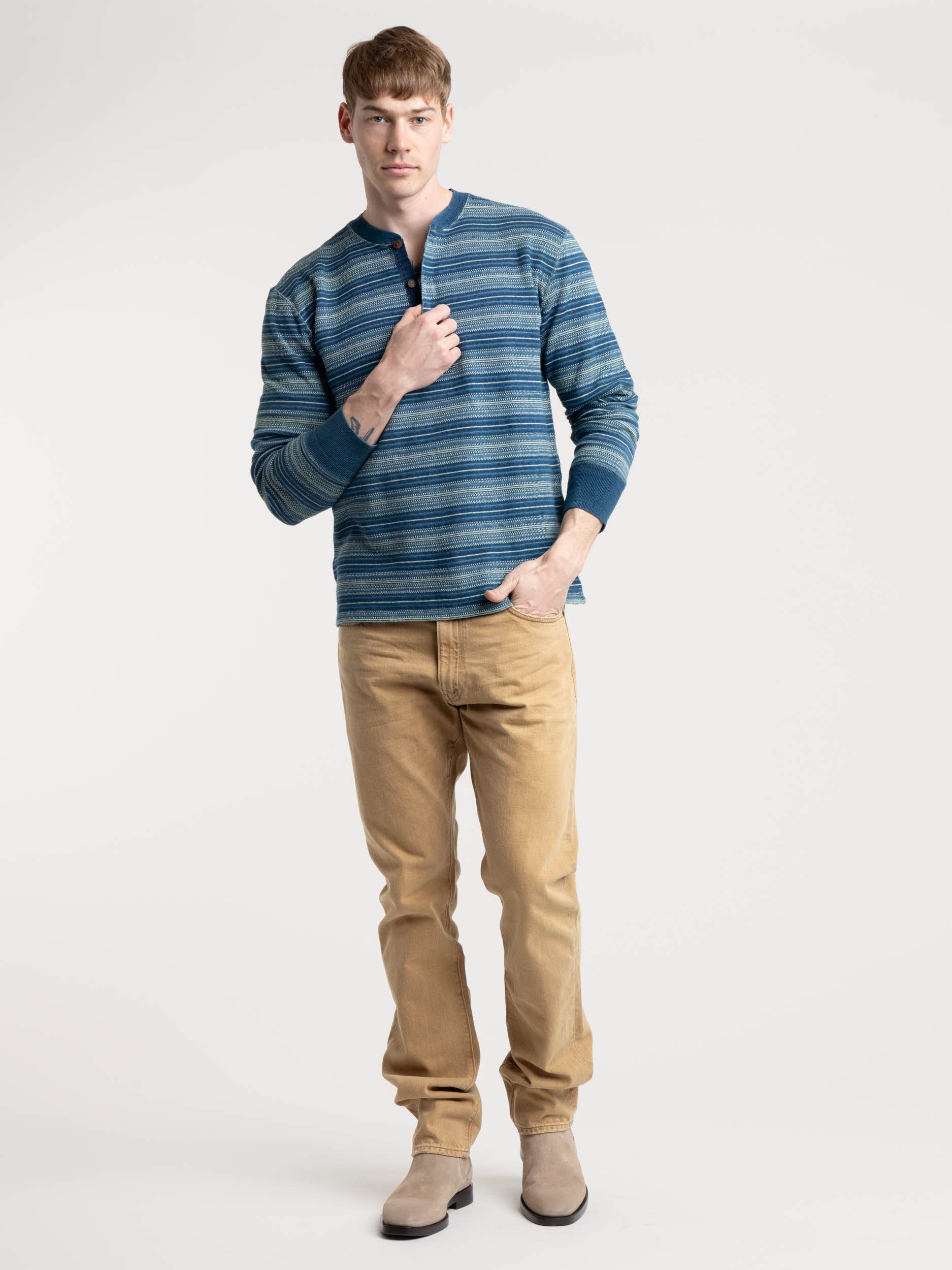 Indigo Striped Jacquard Long Sleeve Shirt
