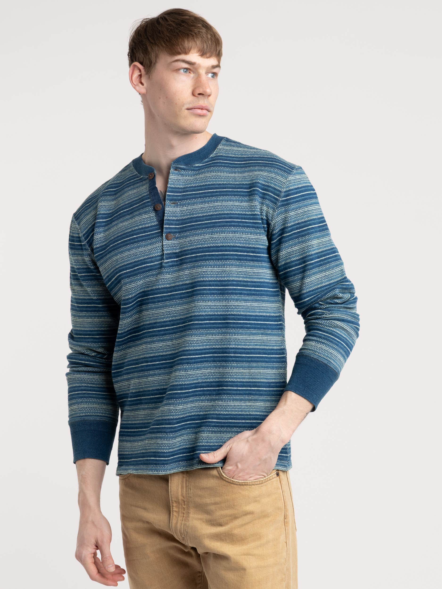 Indigo Striped Jacquard Long Sleeve Shirt