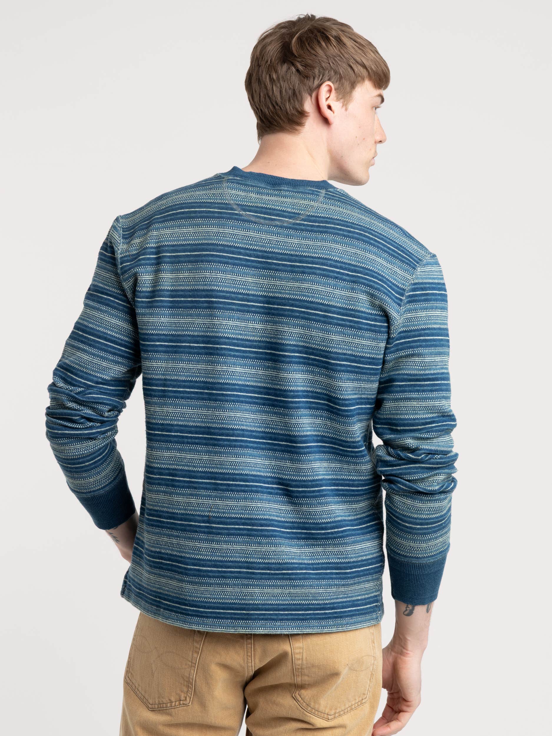 Indigo Striped Jacquard Long Sleeve Shirt