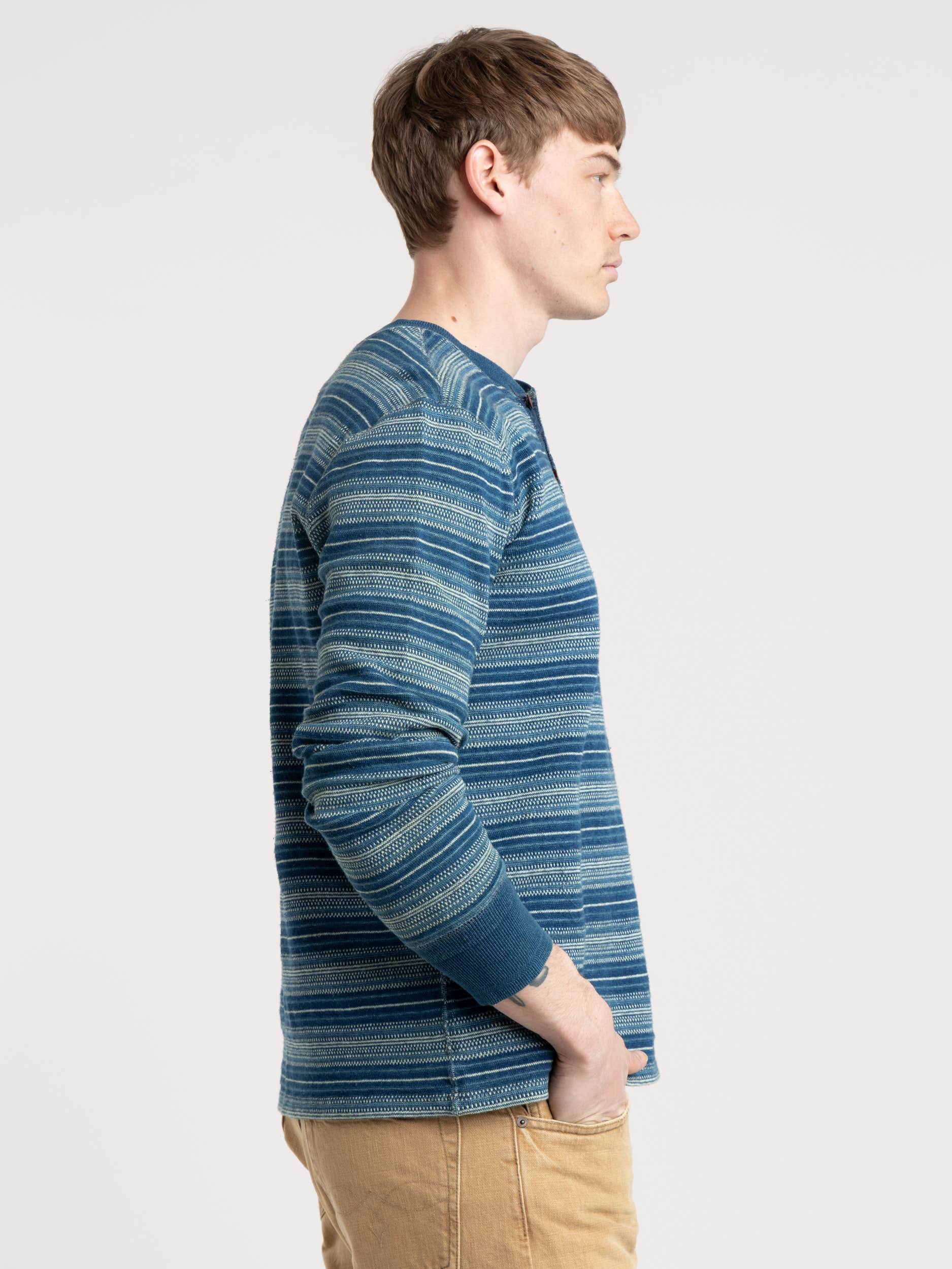 Indigo Striped Jacquard Long Sleeve Shirt
