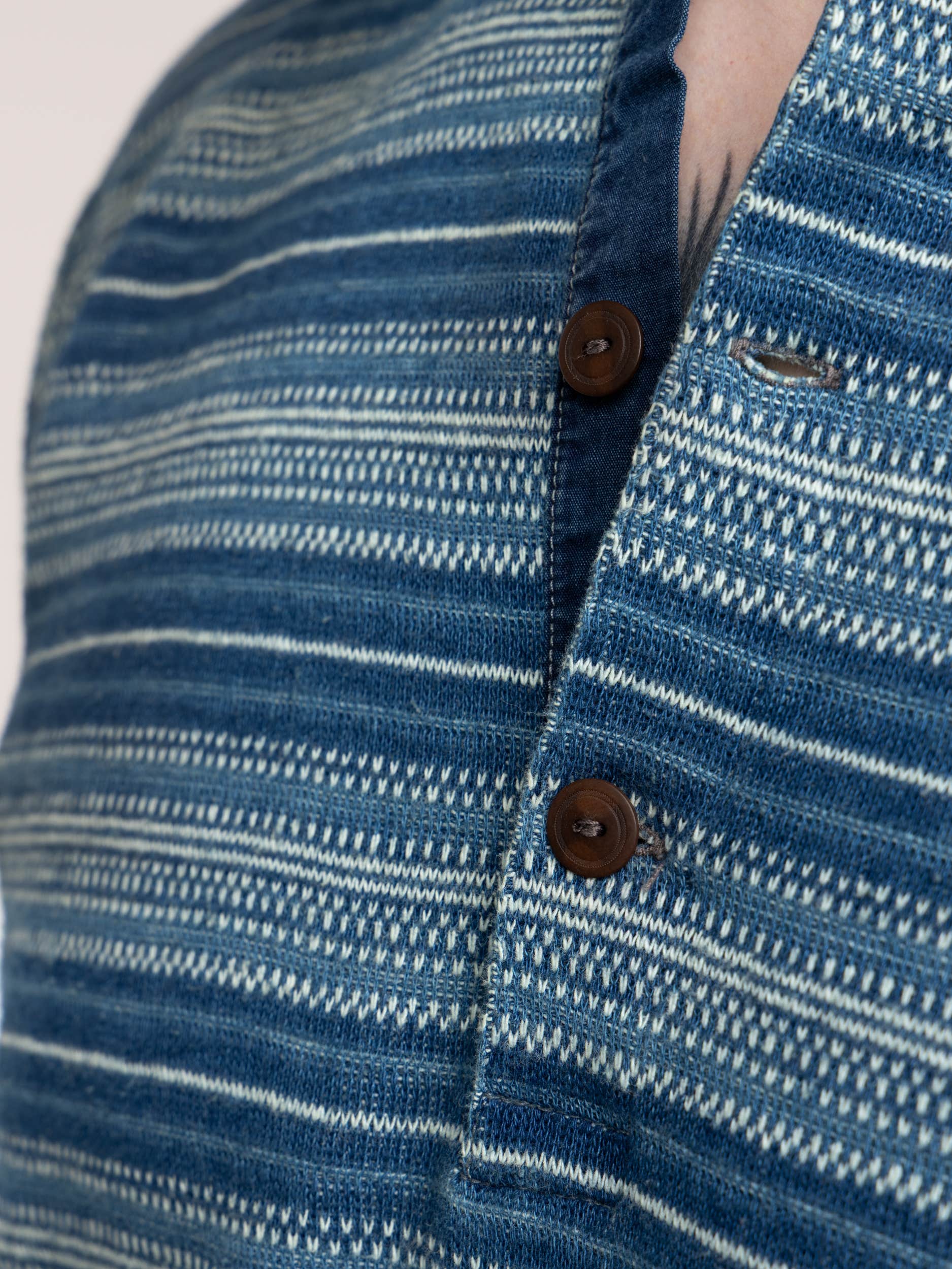 Indigo Striped Jacquard Long Sleeve Shirt
