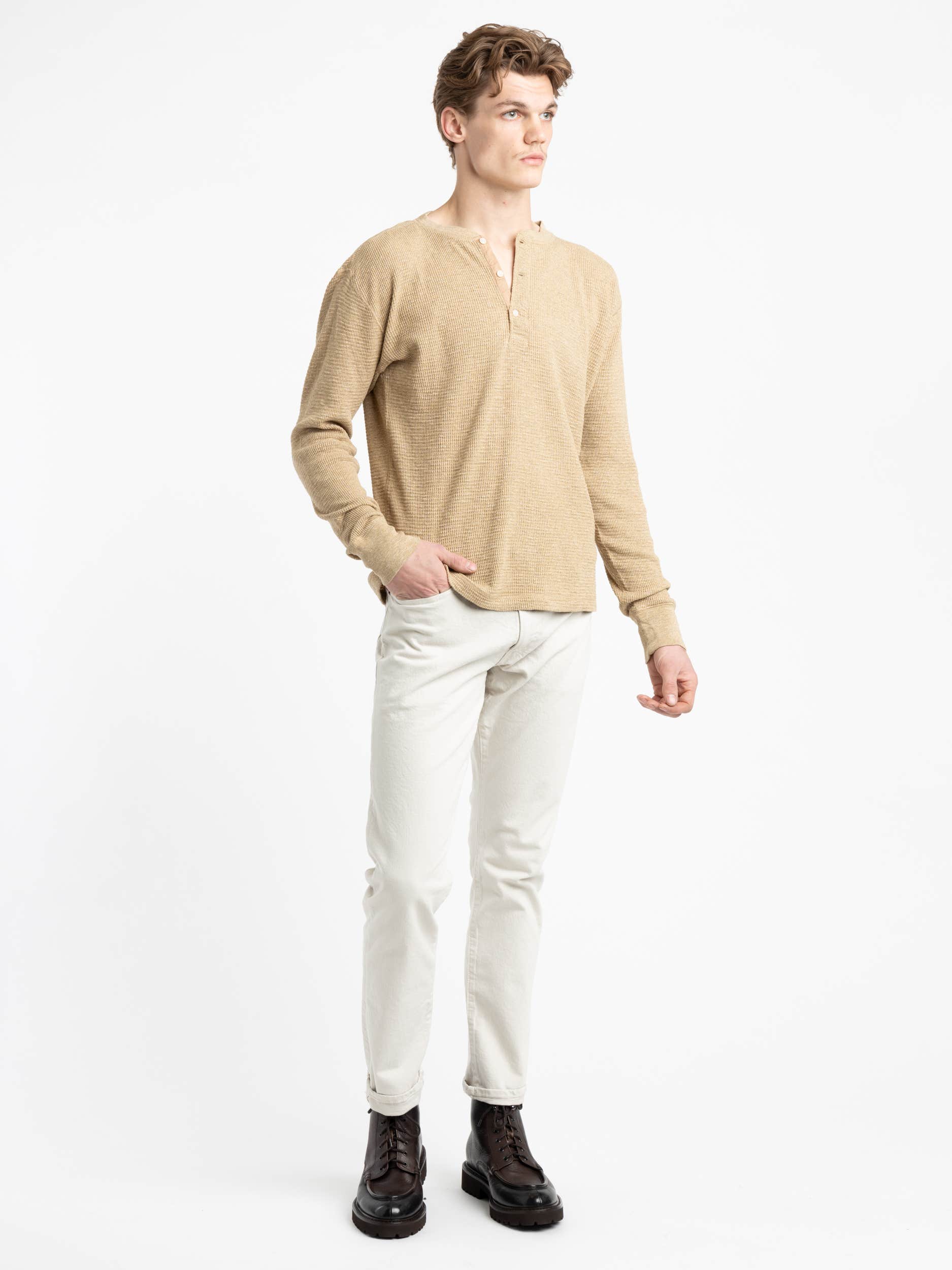 Light Brown Waffle-Knit Henley Shirt