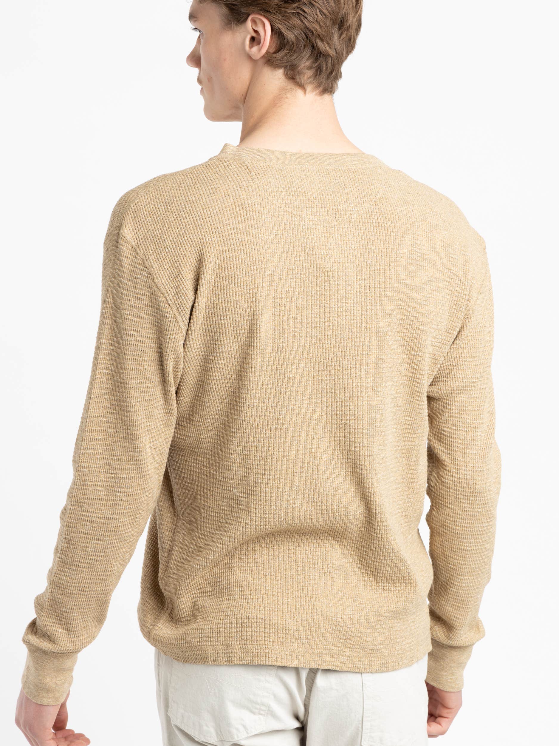 Light Brown Waffle-Knit Henley Shirt