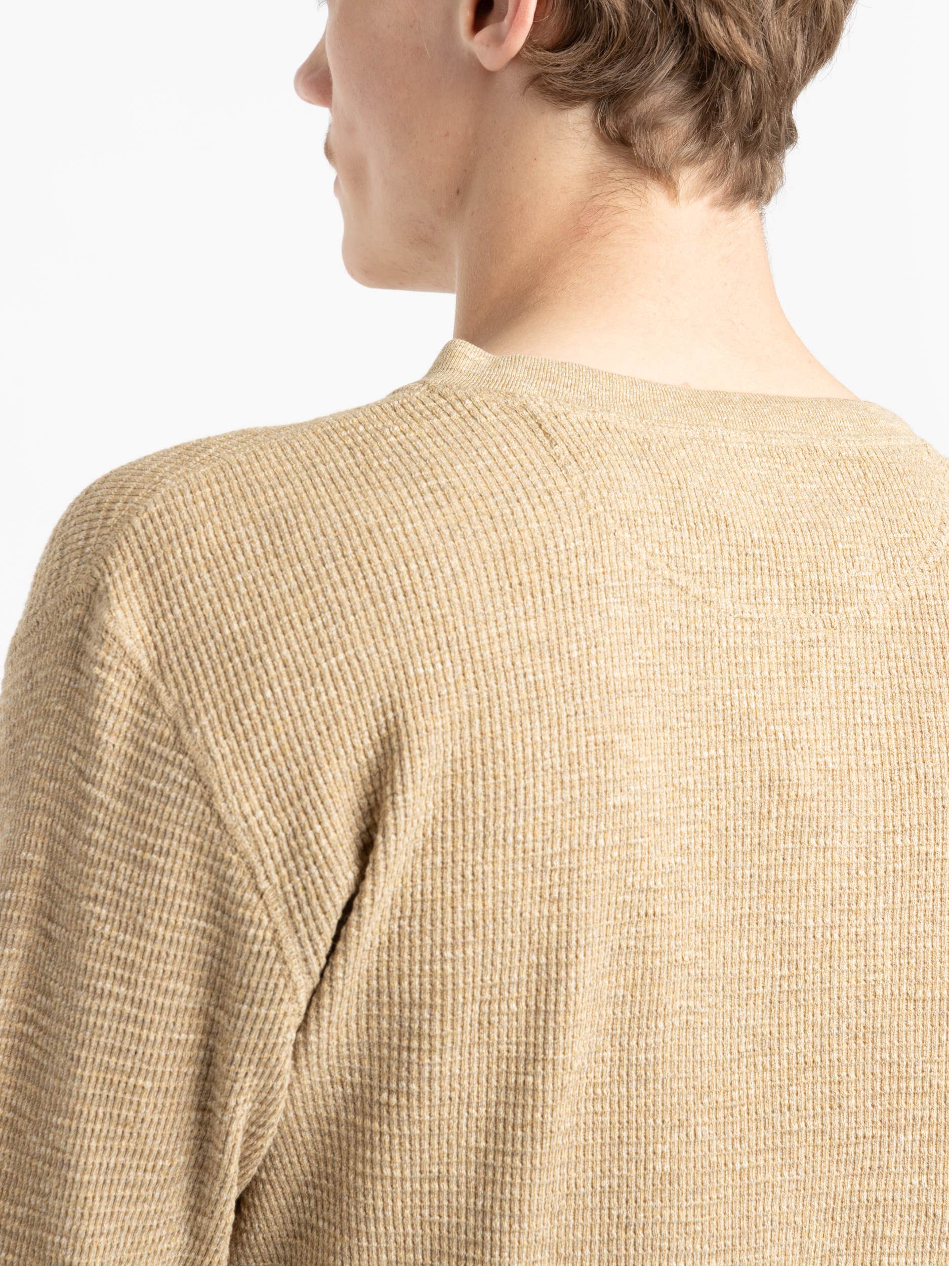 Light Brown Waffle-Knit Henley Shirt