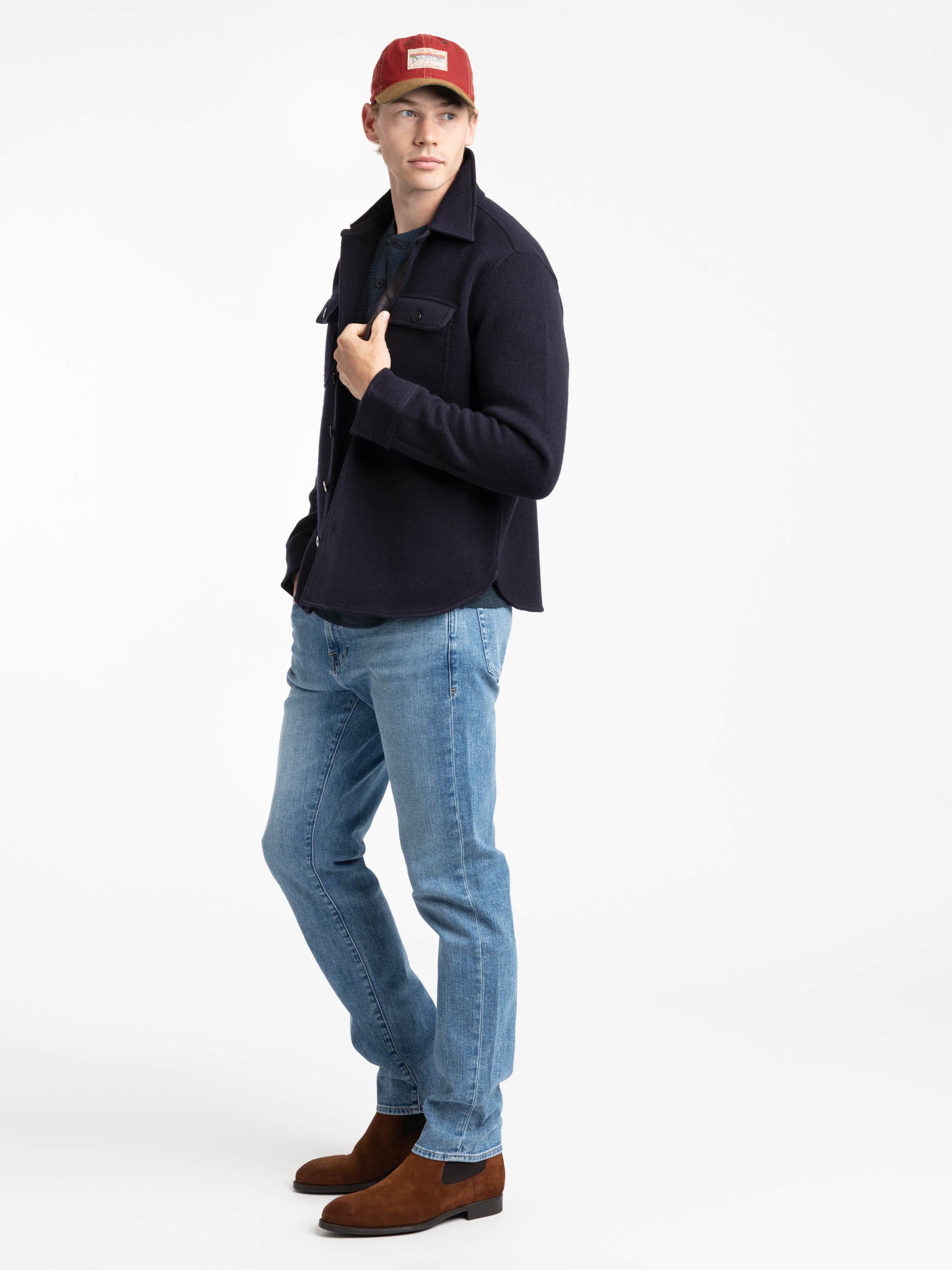 Navy Birdseye Jacquard Wool Sweater