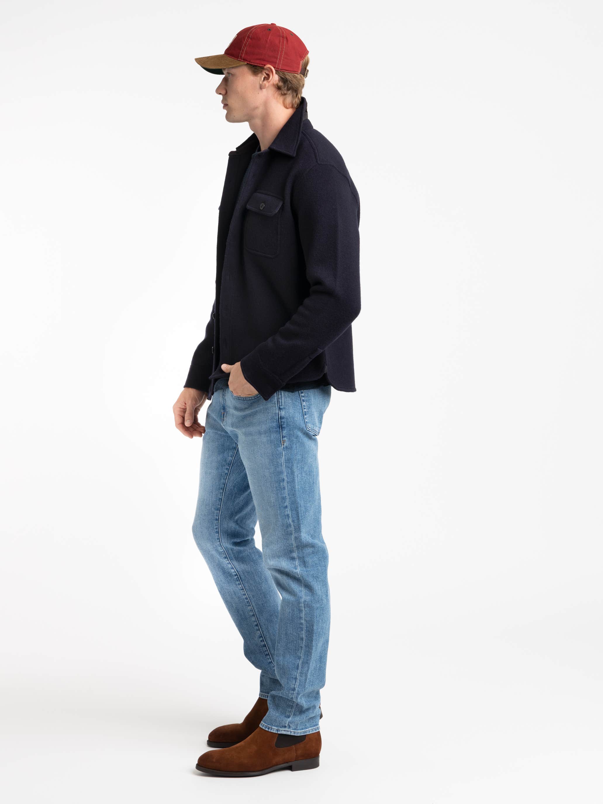 Navy Birdseye Jacquard Wool Sweater