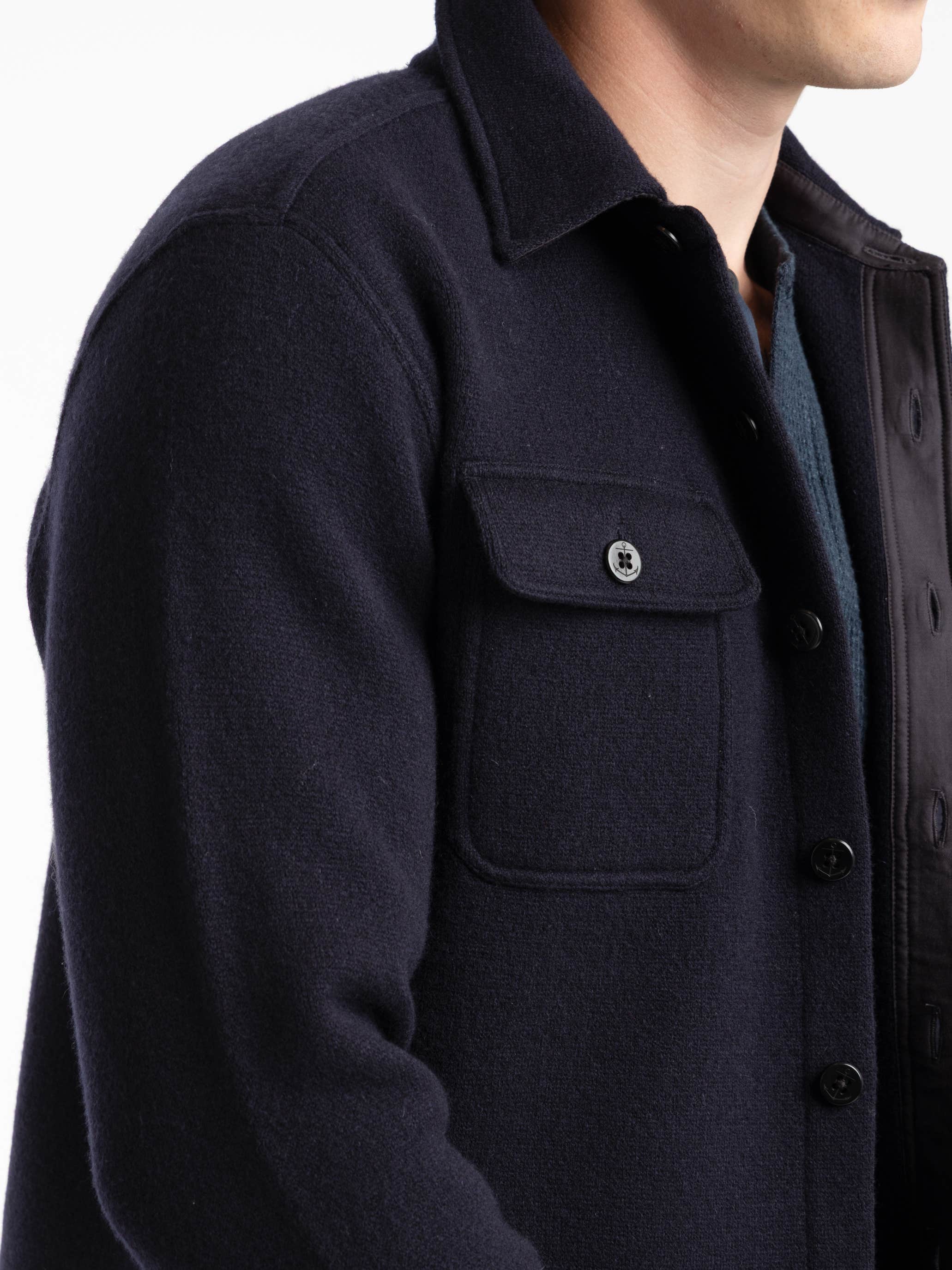Navy Birdseye Jacquard Wool Sweater