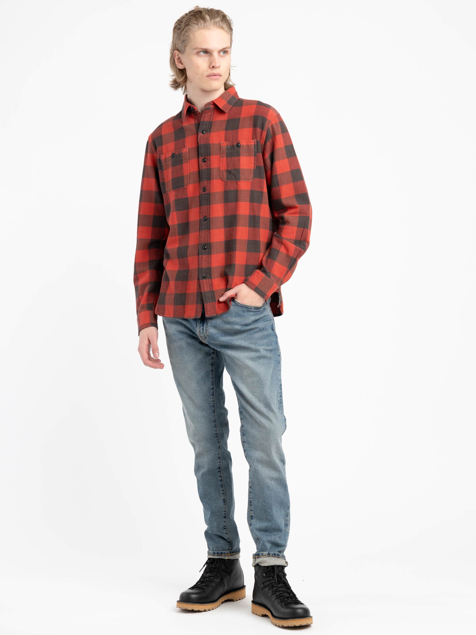 Red/Black Buffalo Plaid Twill Workshirt