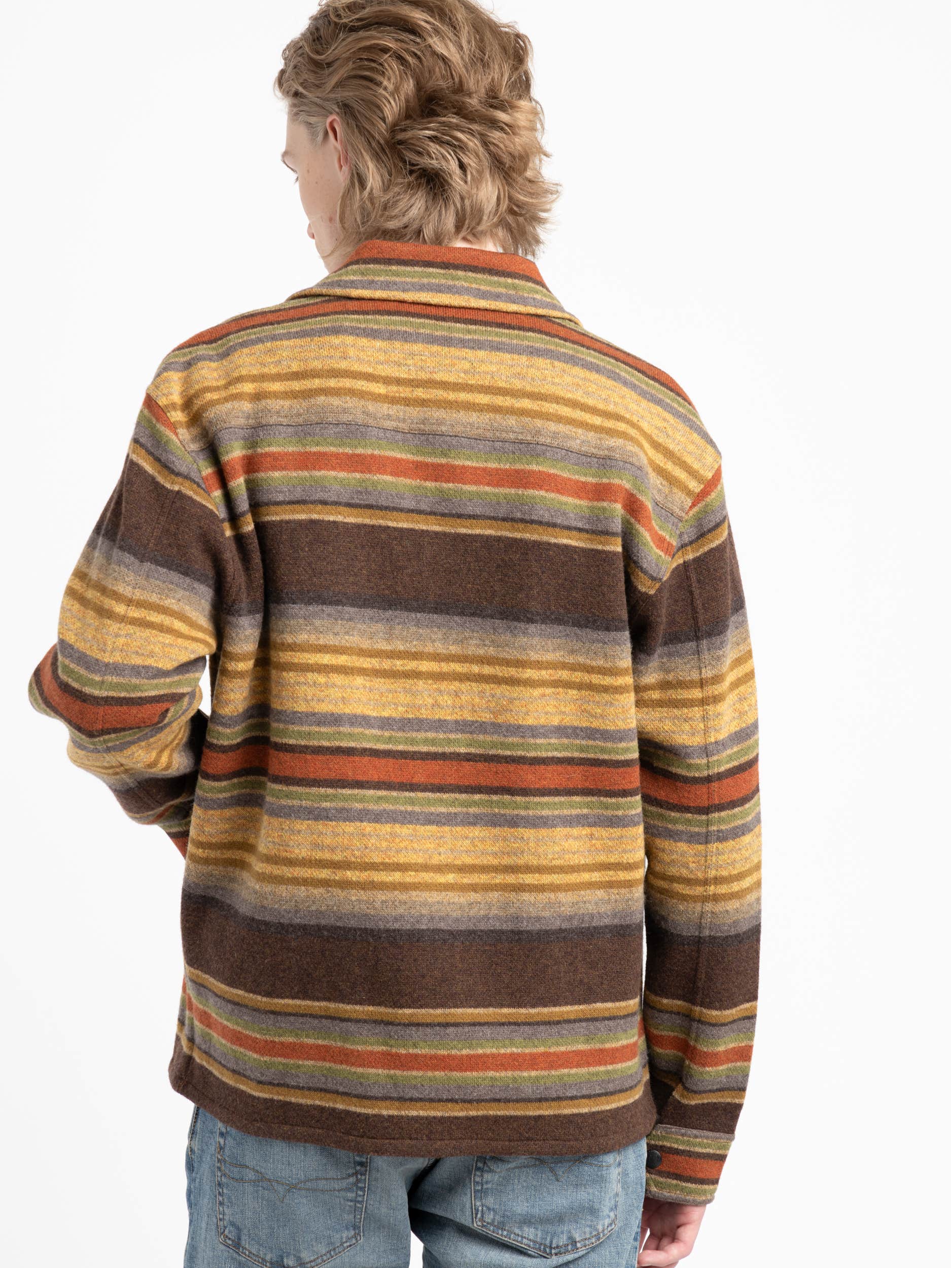 Brown Striped Wool Workwear Overshirt