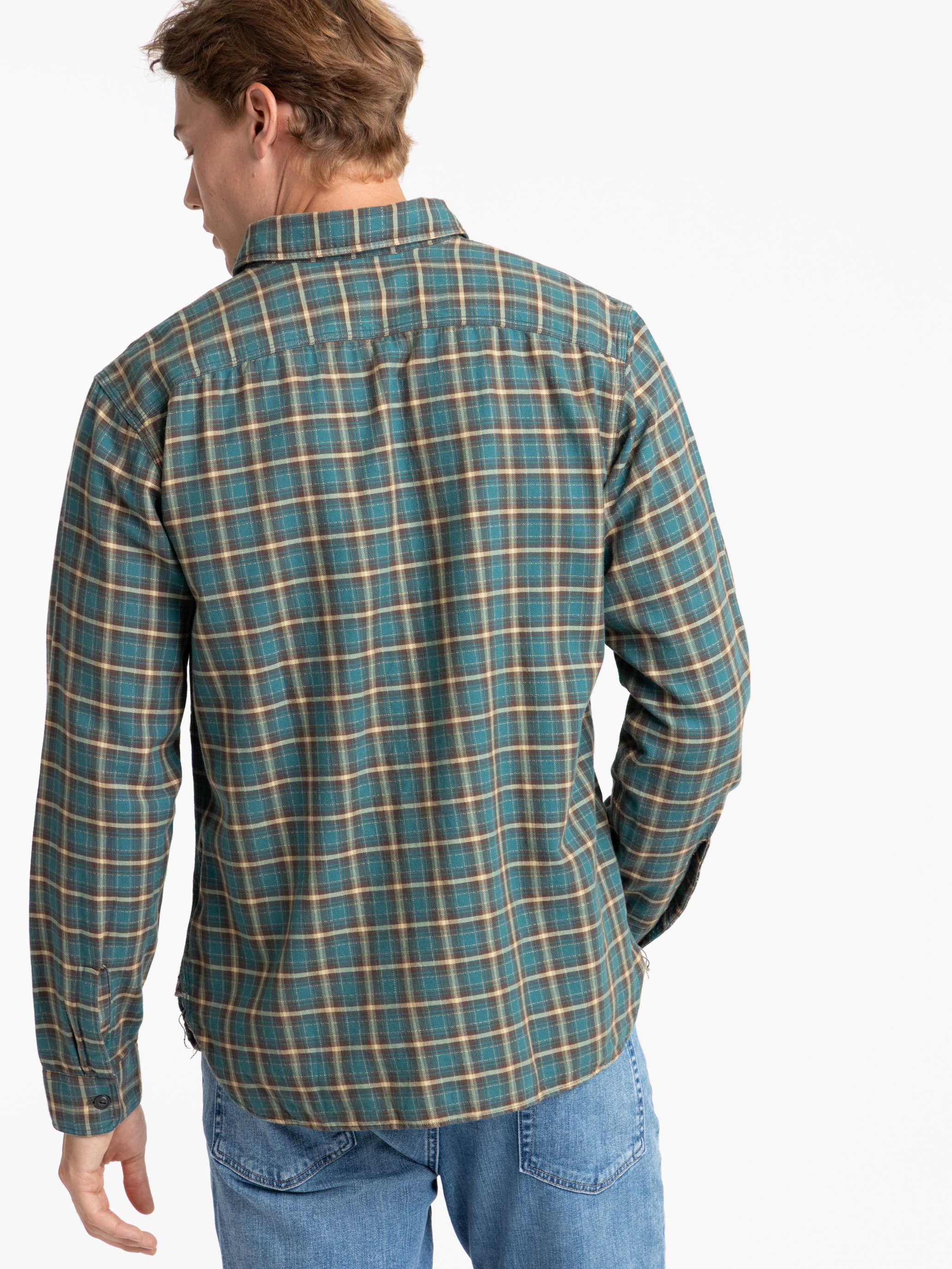 Teal/Multi Color Plaid Twill Sport Shirt