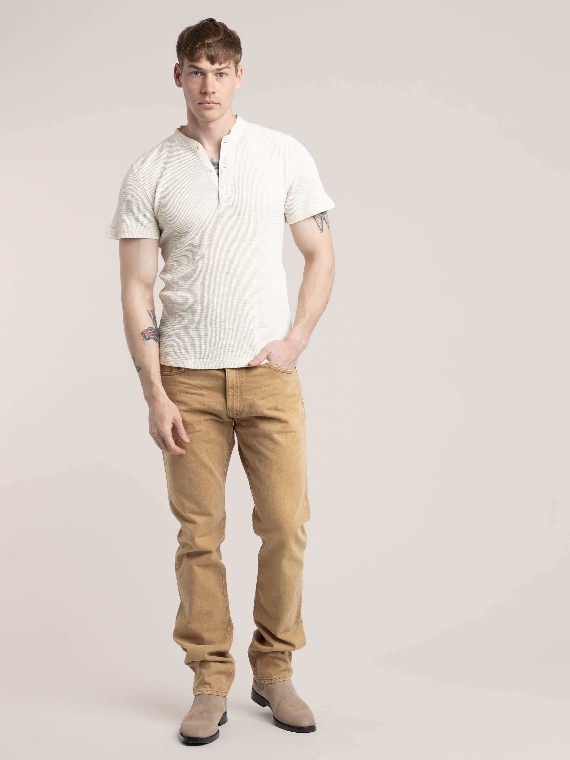 White Short Sleeve Waffle Shirt