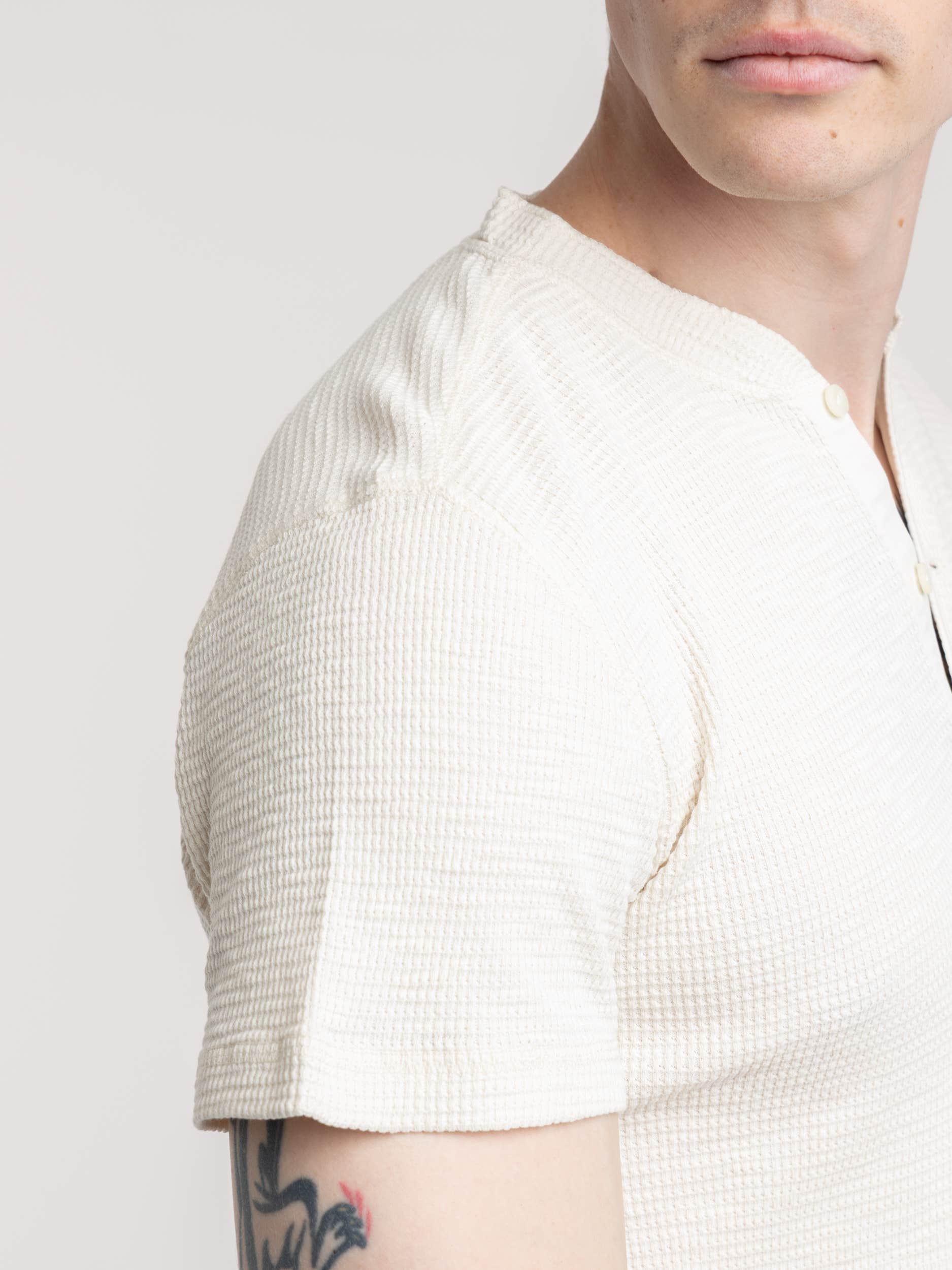 White Short Sleeve Waffle Shirt
