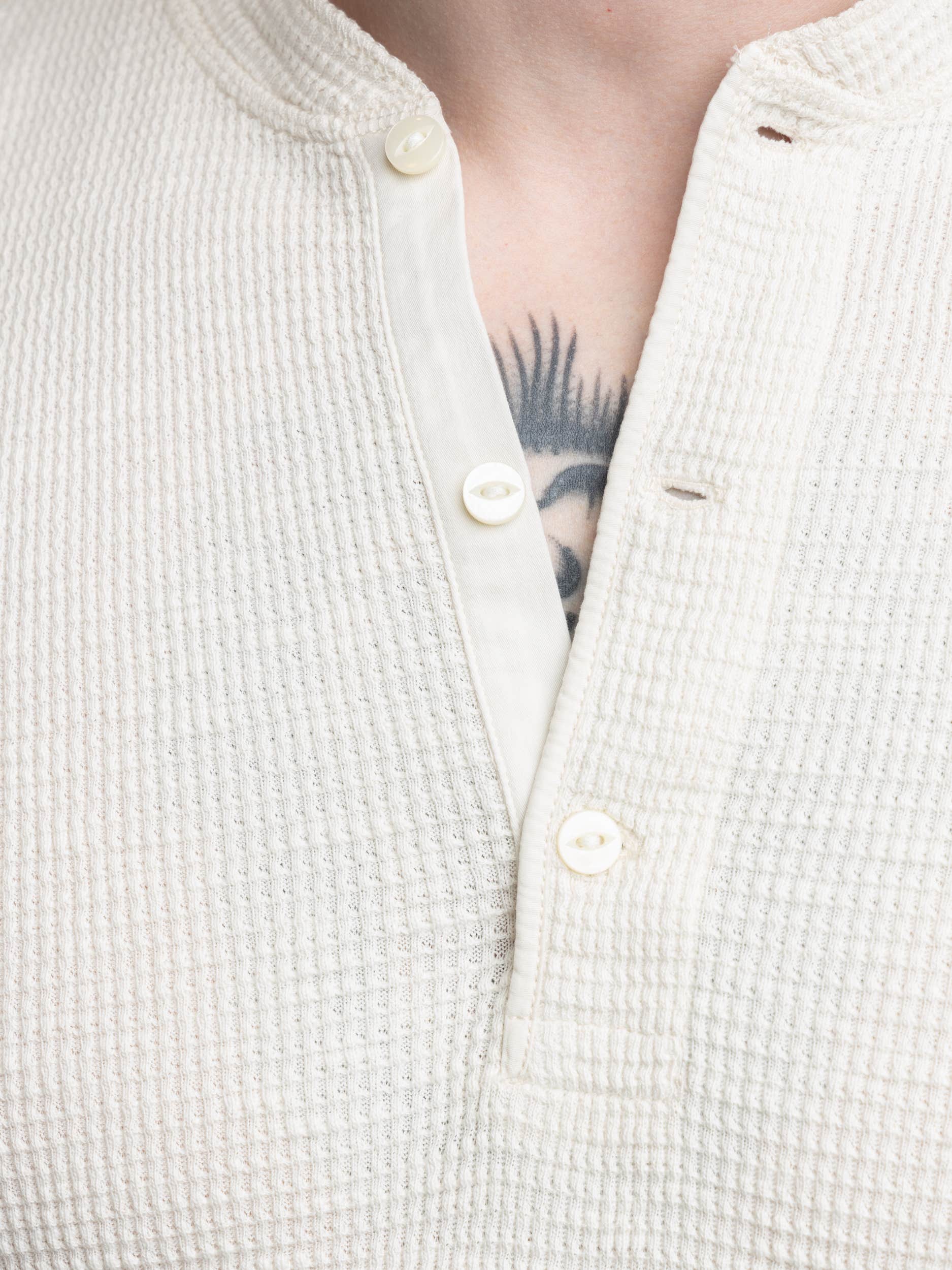 White Short Sleeve Waffle Shirt