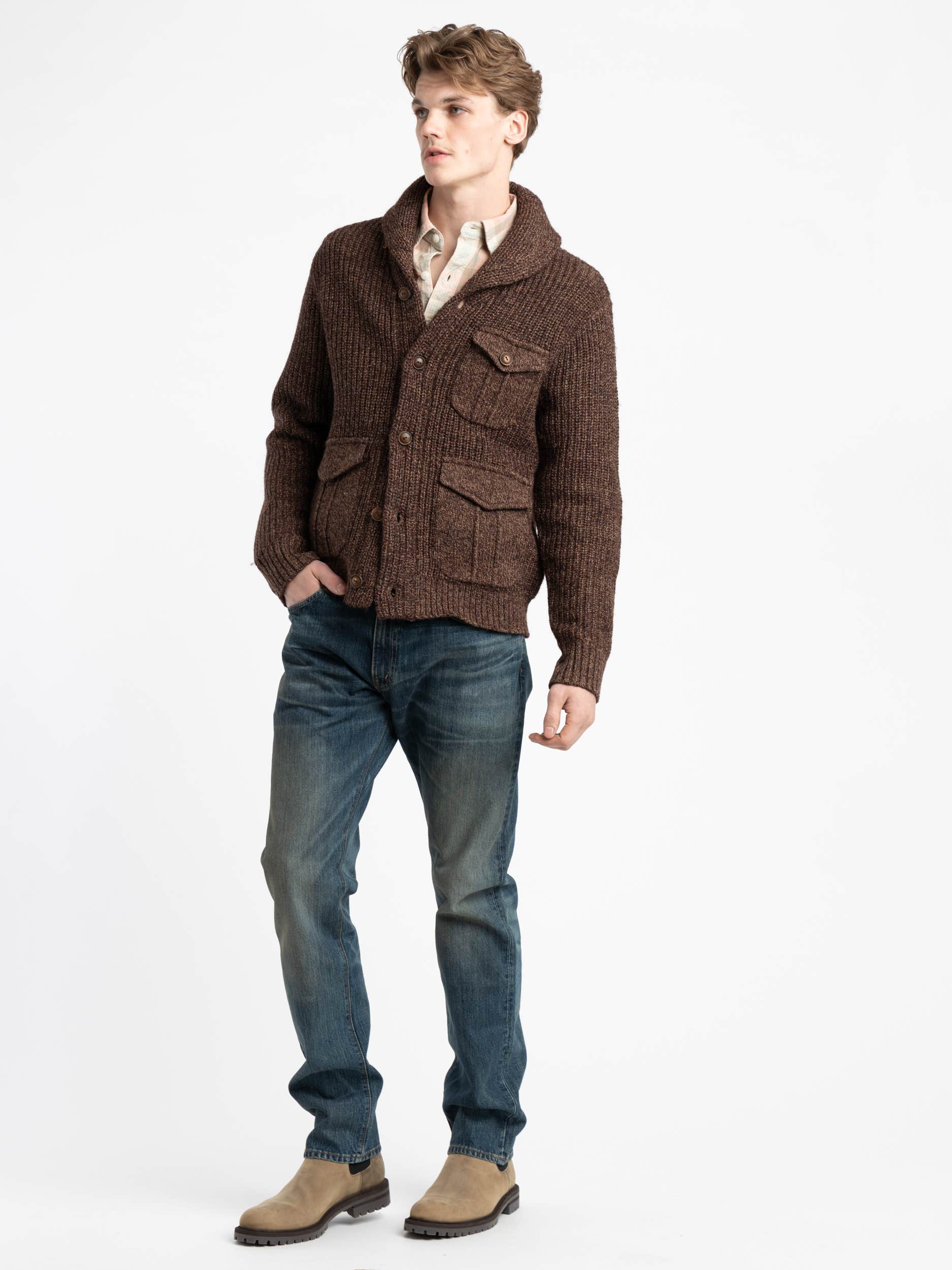 Suede-Trim Marled Shawl Cardigan
