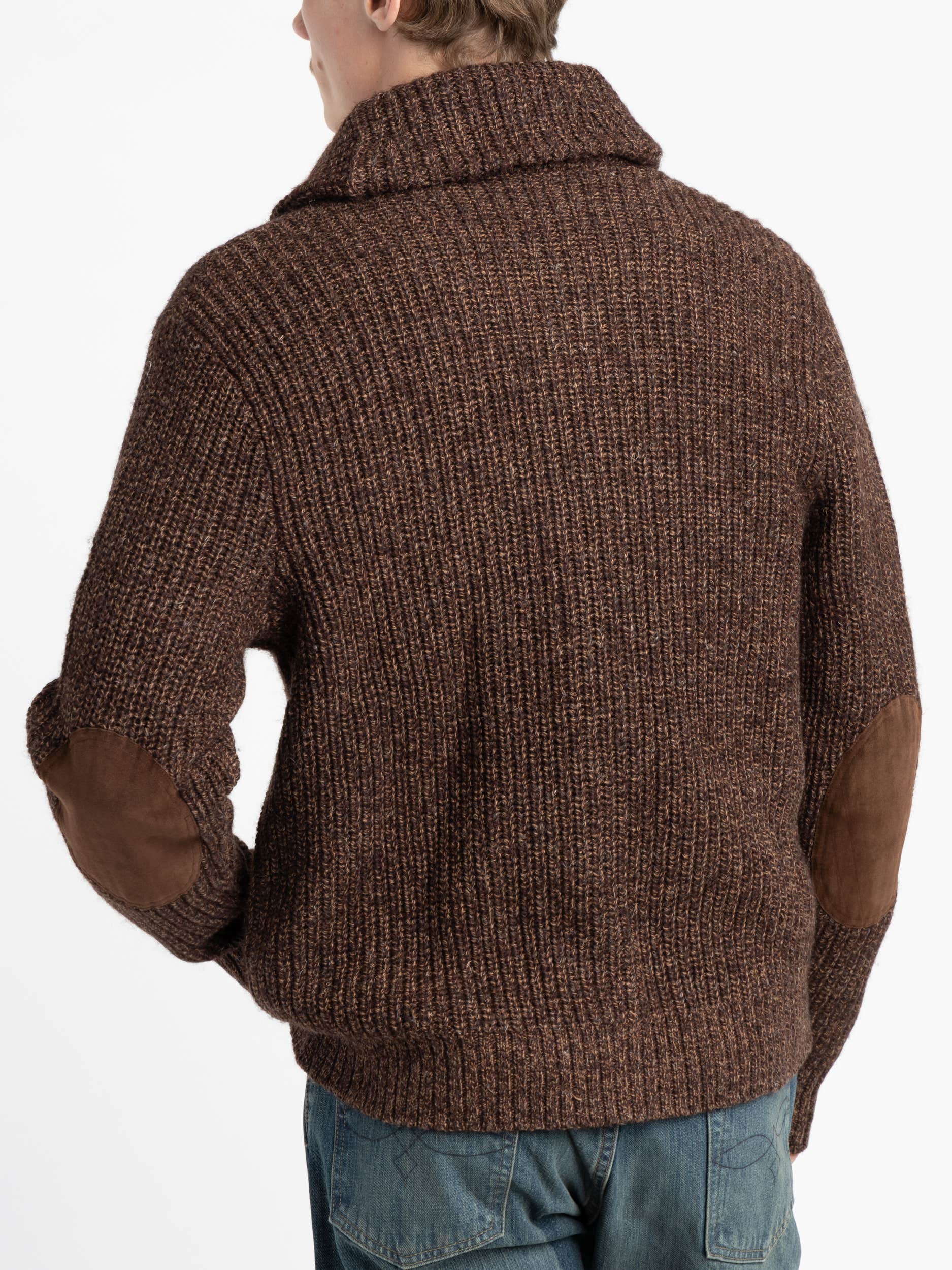 Suede-Trim Marled Shawl Cardigan
