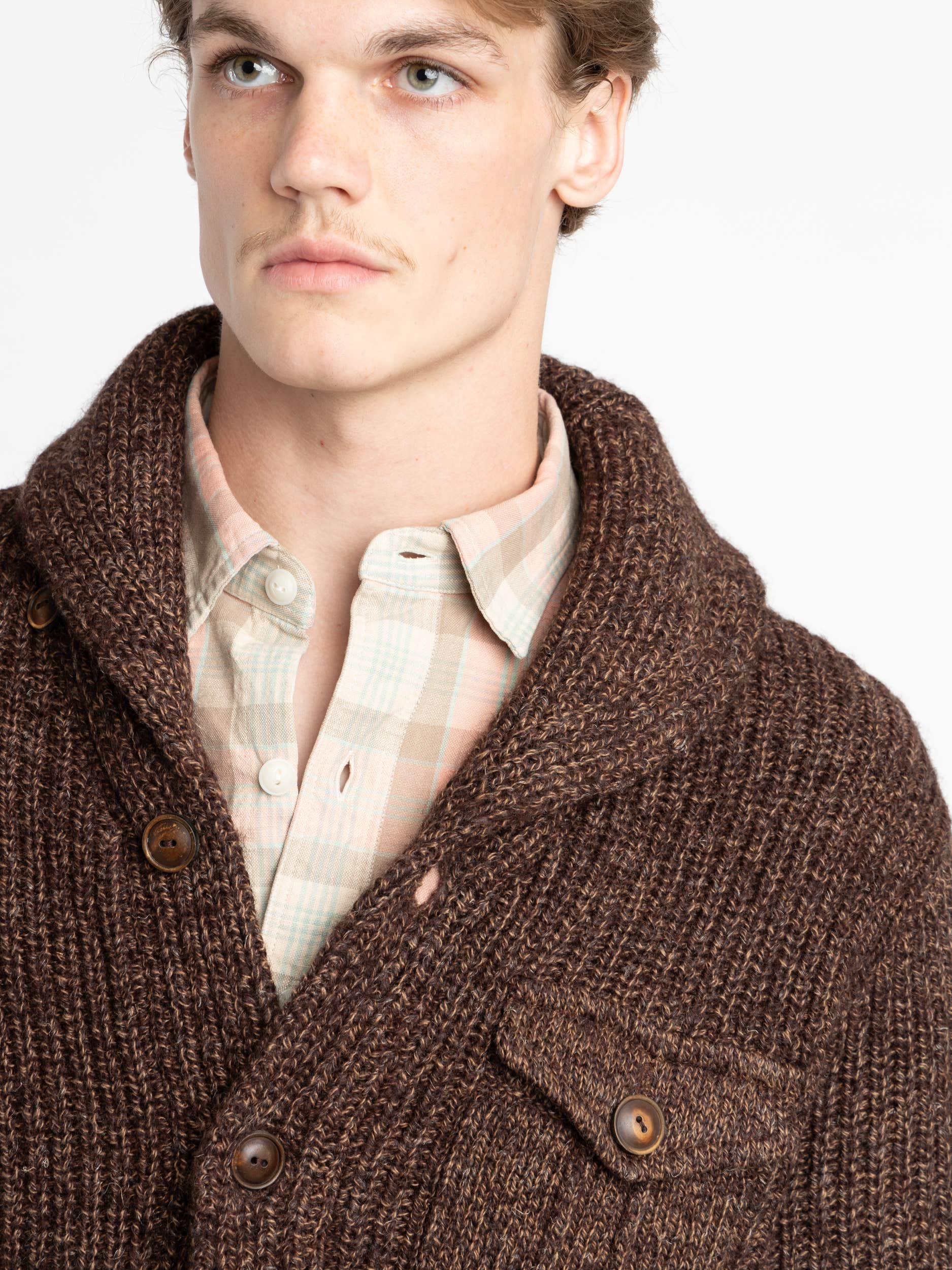 Suede-Trim Marled Shawl Cardigan
